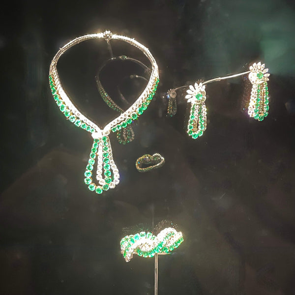 Emerald Diamond Necklace, Bracelet, Earrings set 