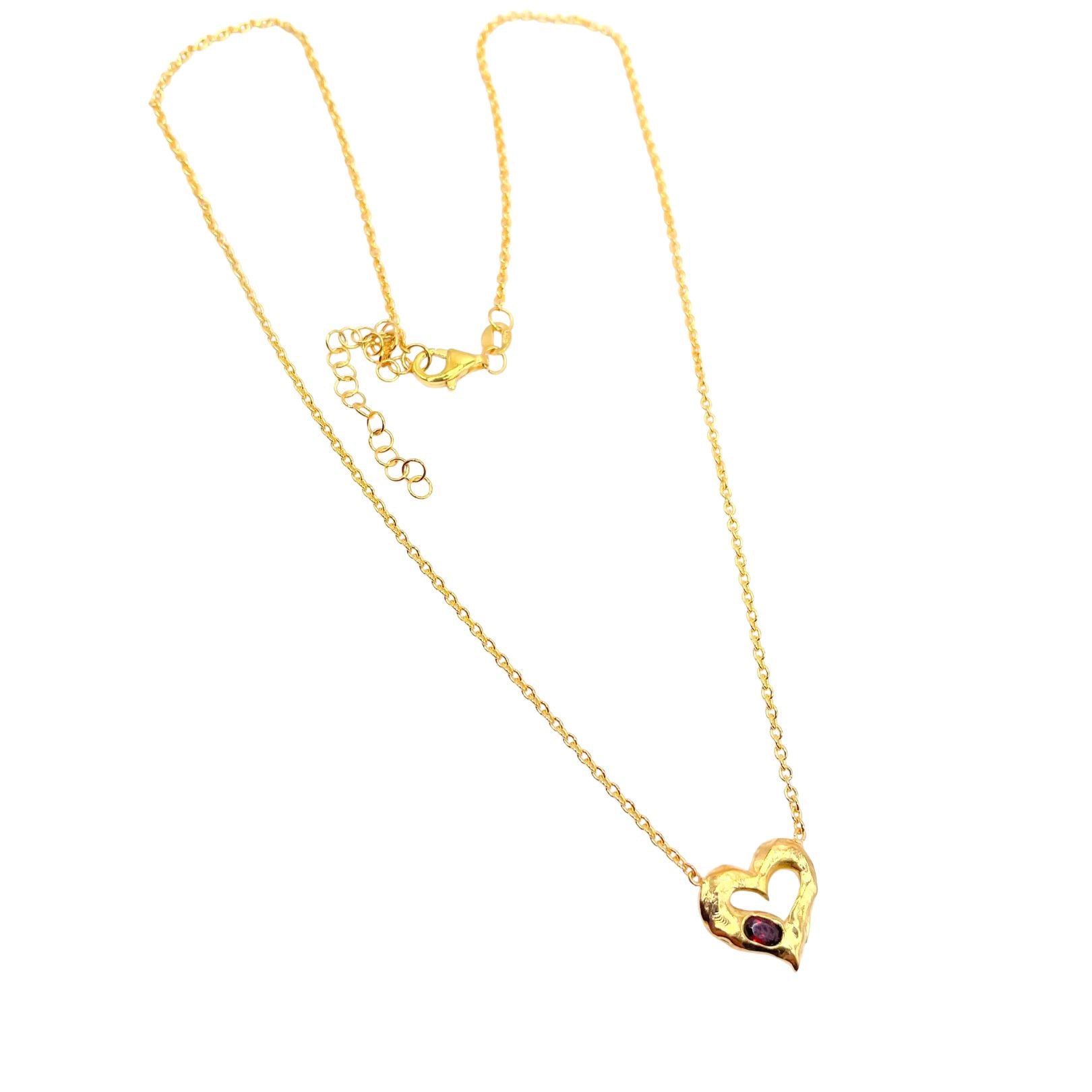 18k Gold Vermeil Red Garnet Heart Necklace by Amy Delson