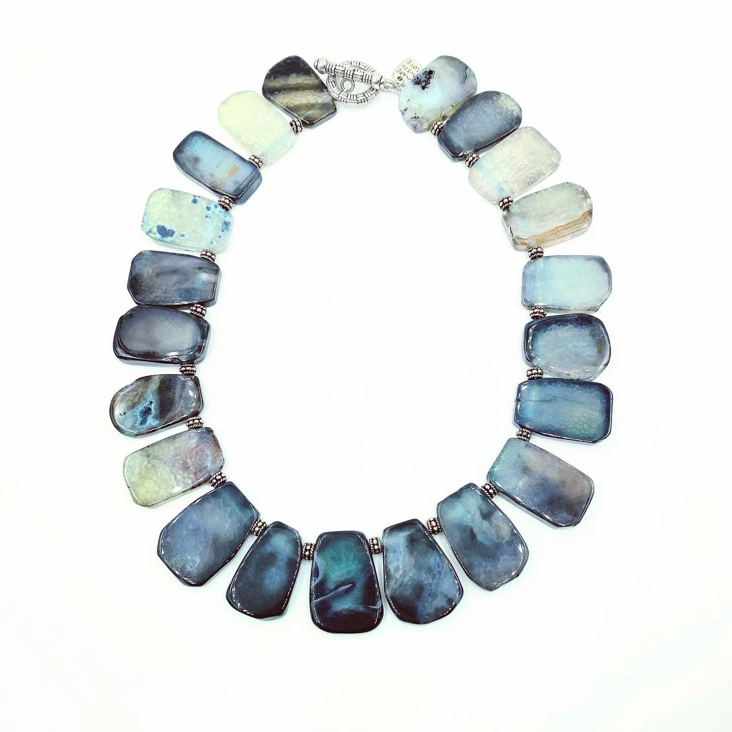 Blue agate tab necklace with toggle clasp by Amy Delson