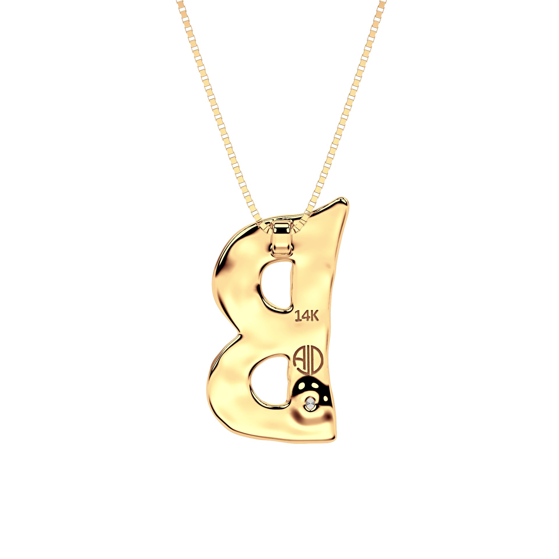 Back view of 14k Gold with Lab Diamond Letter B Necklace by Amy Delson
