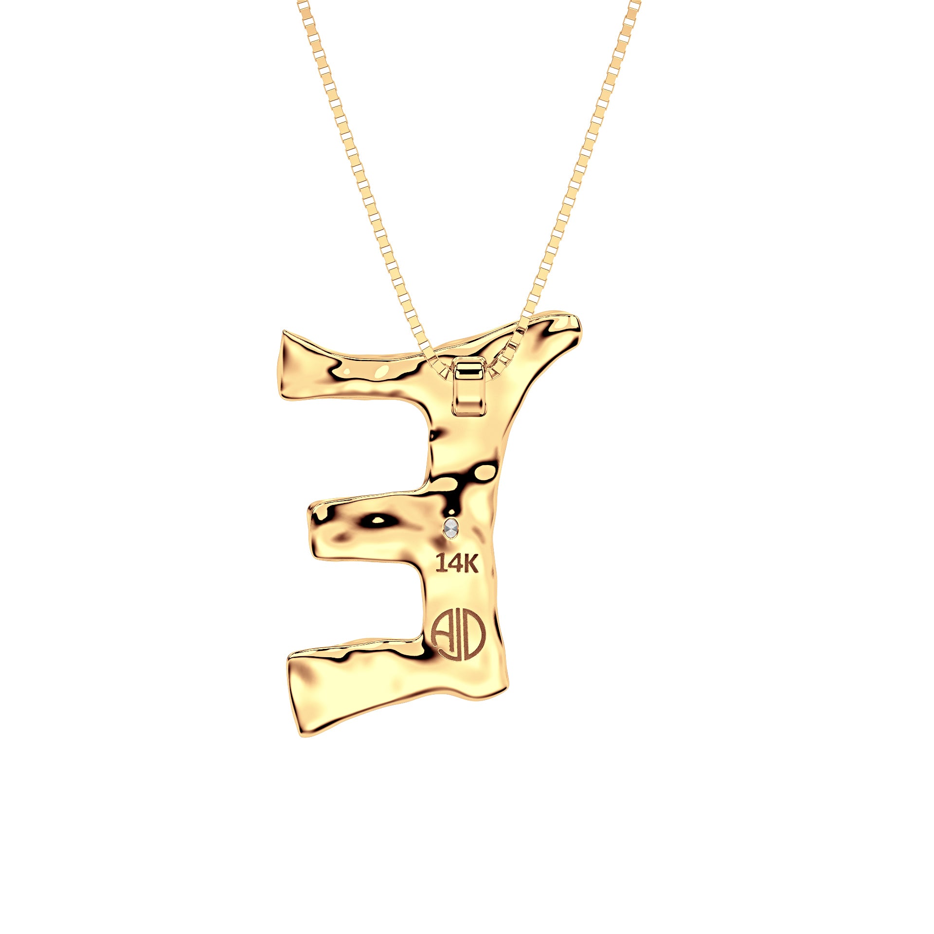 back view of 14k Gold with Lab Diamond Letter E Necklace by Amy Delson