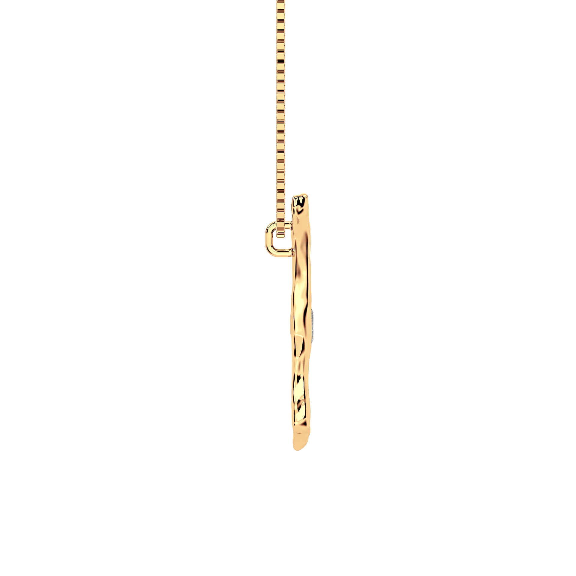 side view of 14k Gold with Lab Diamond Letter E Necklace by Amy Delson