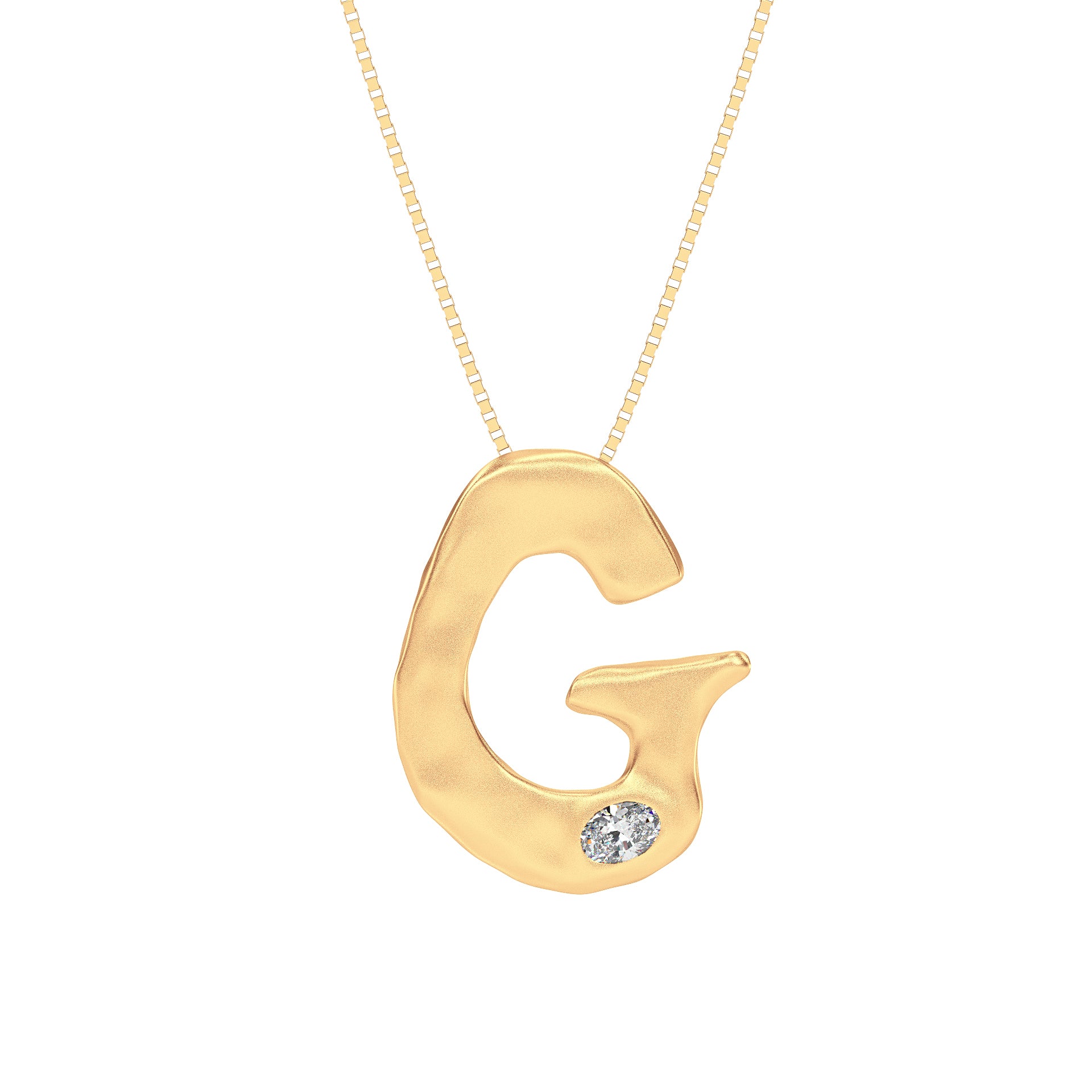 Letter G Necklace in 14K Gold with Oval Lab Diamond