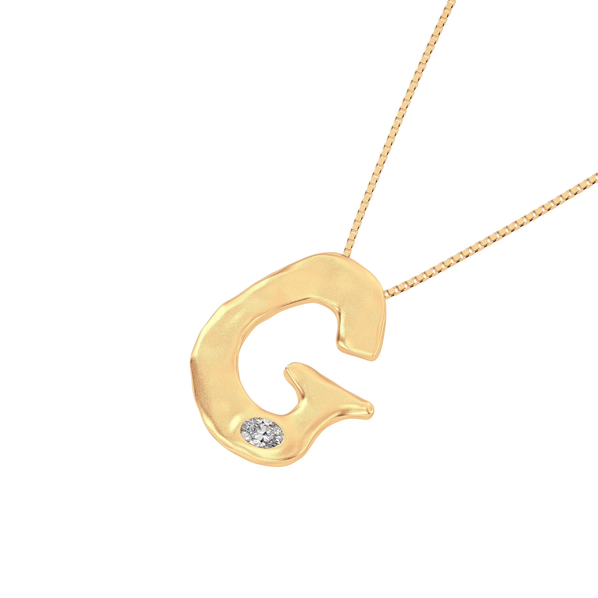 Letter G Necklace in 14K Gold with Oval Lab Diamond