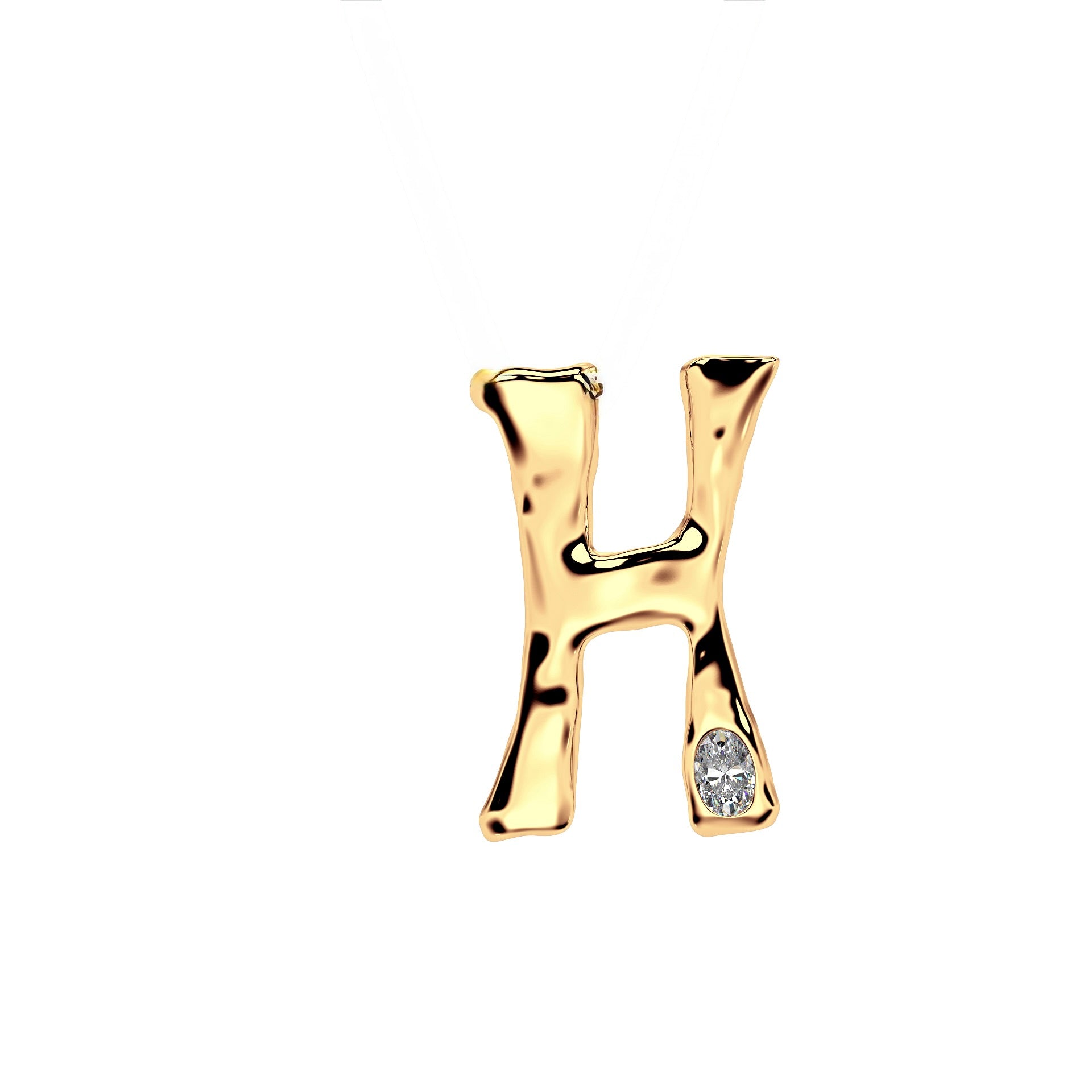 Letter H in 14k Gold with lab diamond by Amy Delson