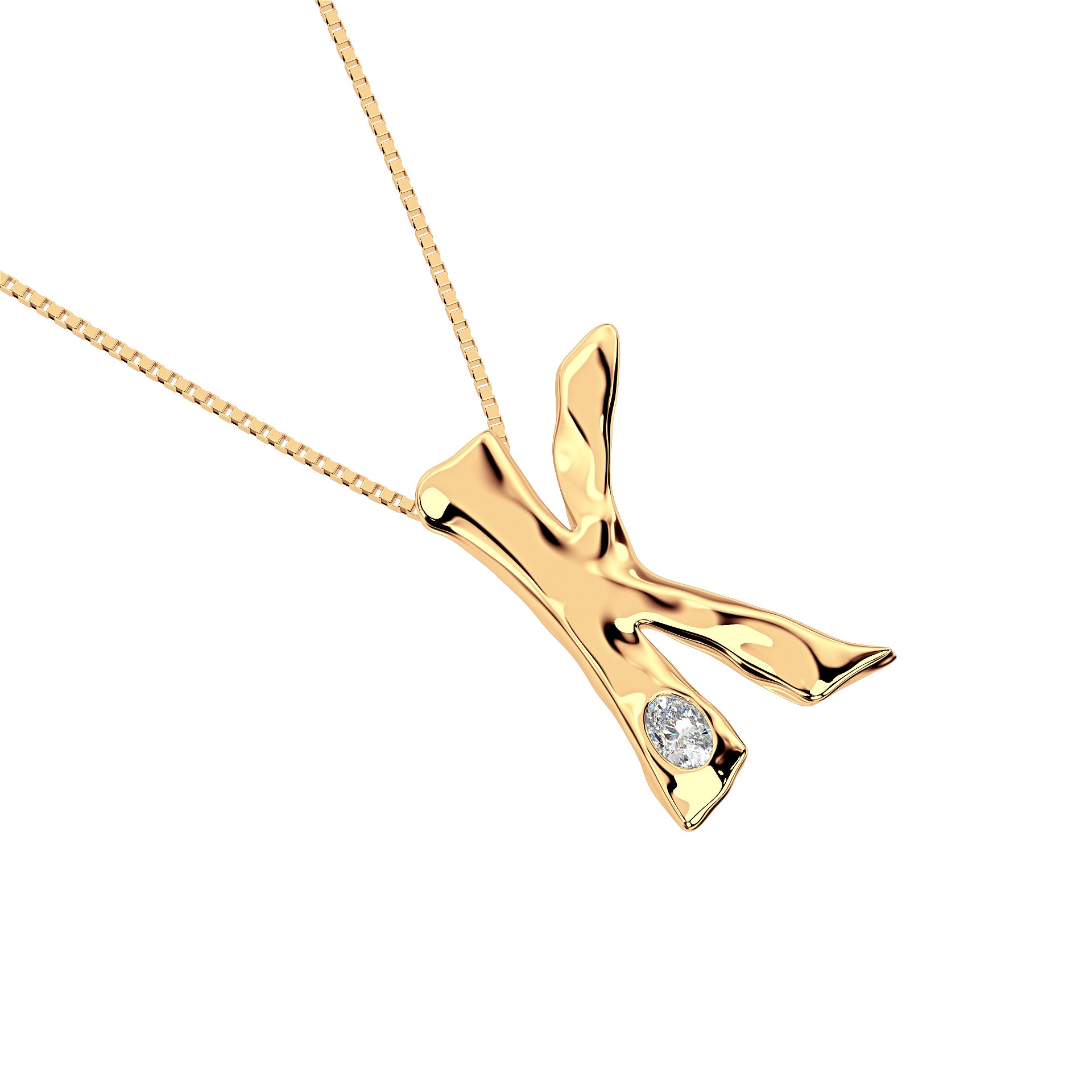 Letter K Necklace in 14K Gold with Oval Lab Diamond