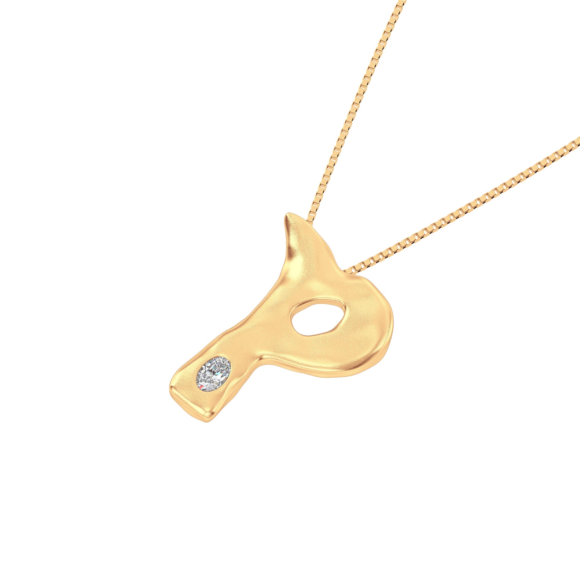 Letter P Necklace in 14K Gold with Oval Lab Diamond