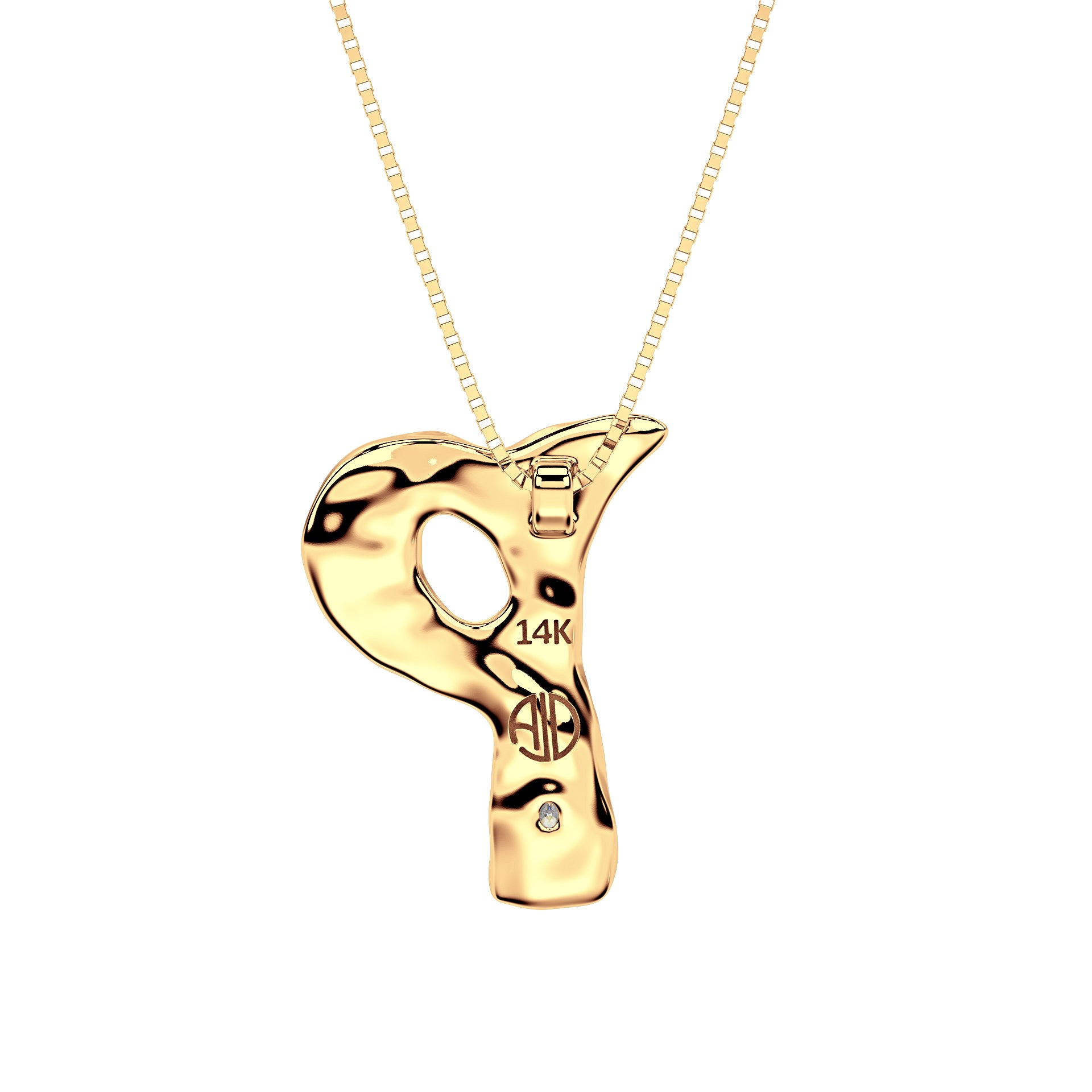 back view of 14k Gold with Lab Diamond Letter P Necklace by Amy Delson
