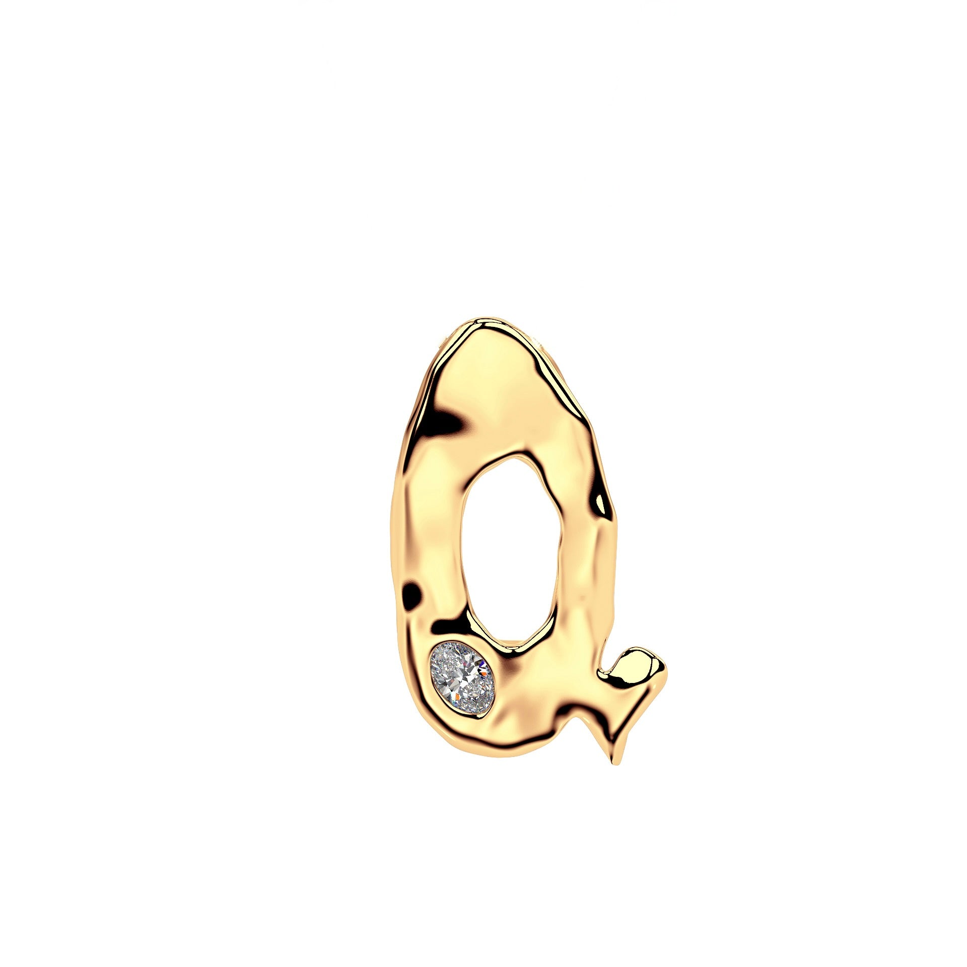 Letter Q in 14k gold with lab diamond by Amy Delson