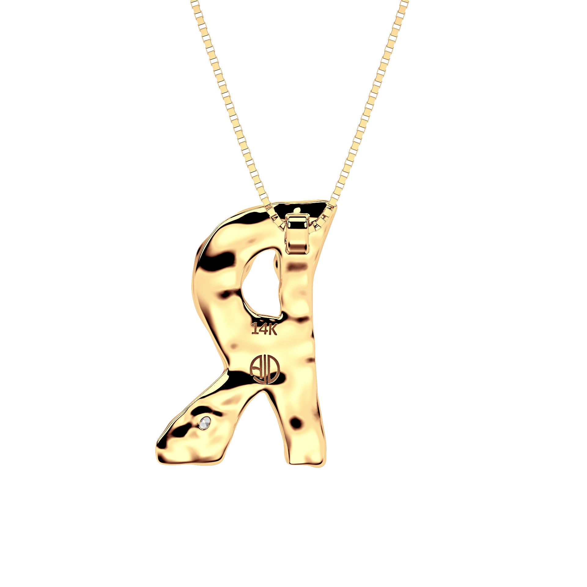 Back view of 14k Gold with Lab Diamond Letter R Necklace by Amy Delson