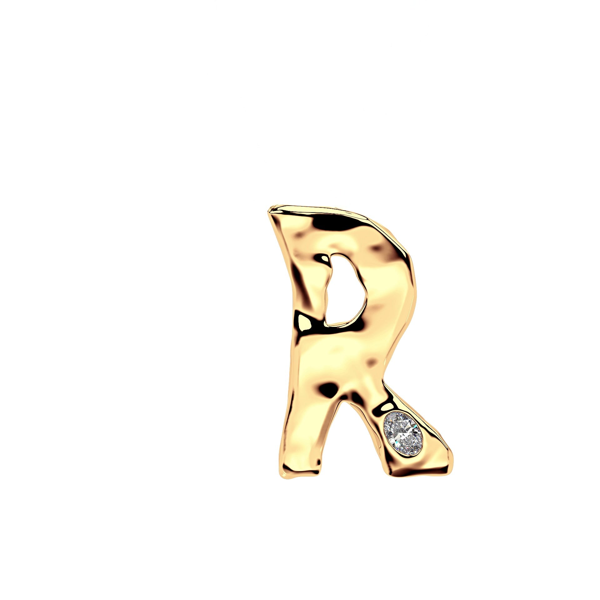 Letter R in 14k Gold with lab diamond by Amy Delson