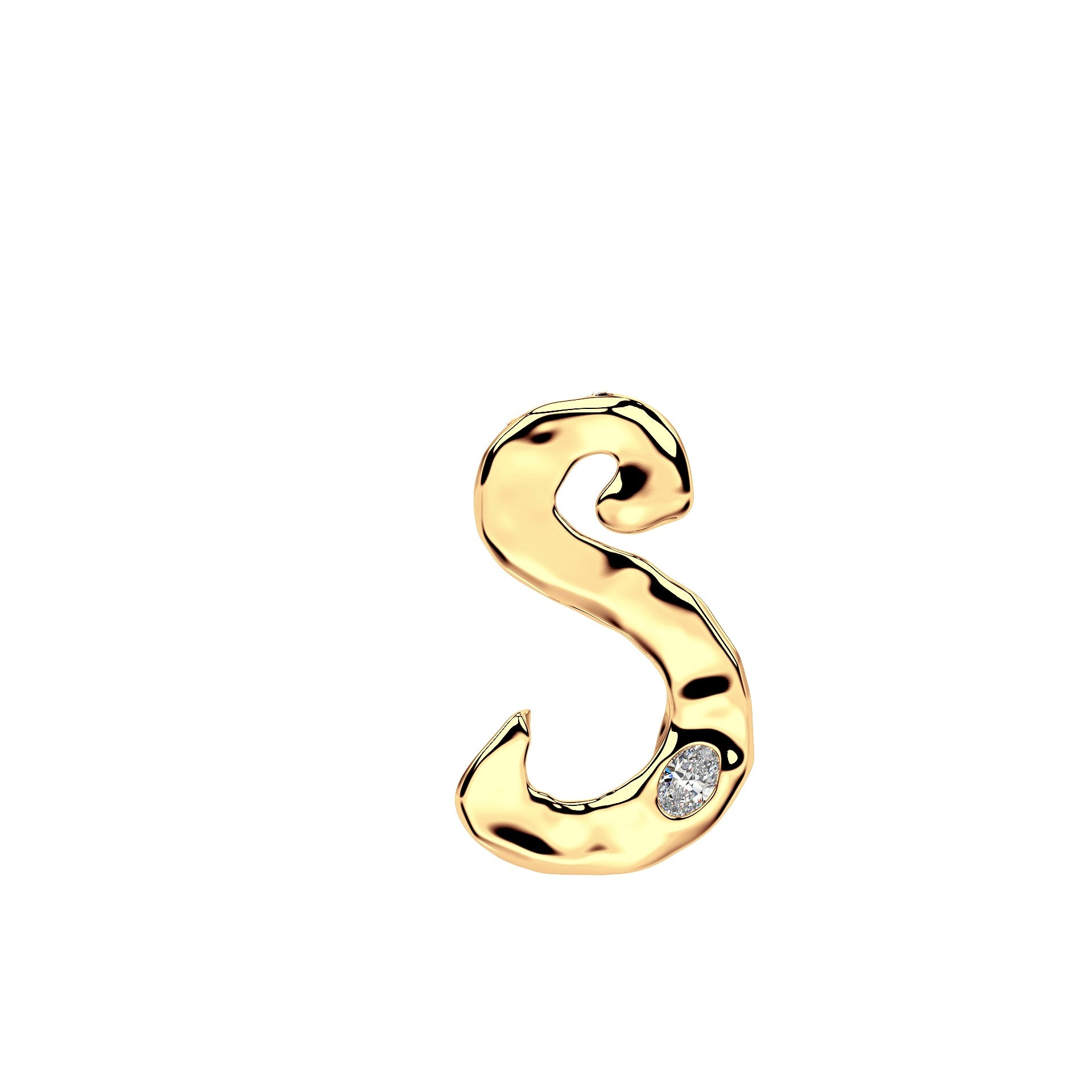 Letter S in 14k Gold with lab diamond by Amy Delson
