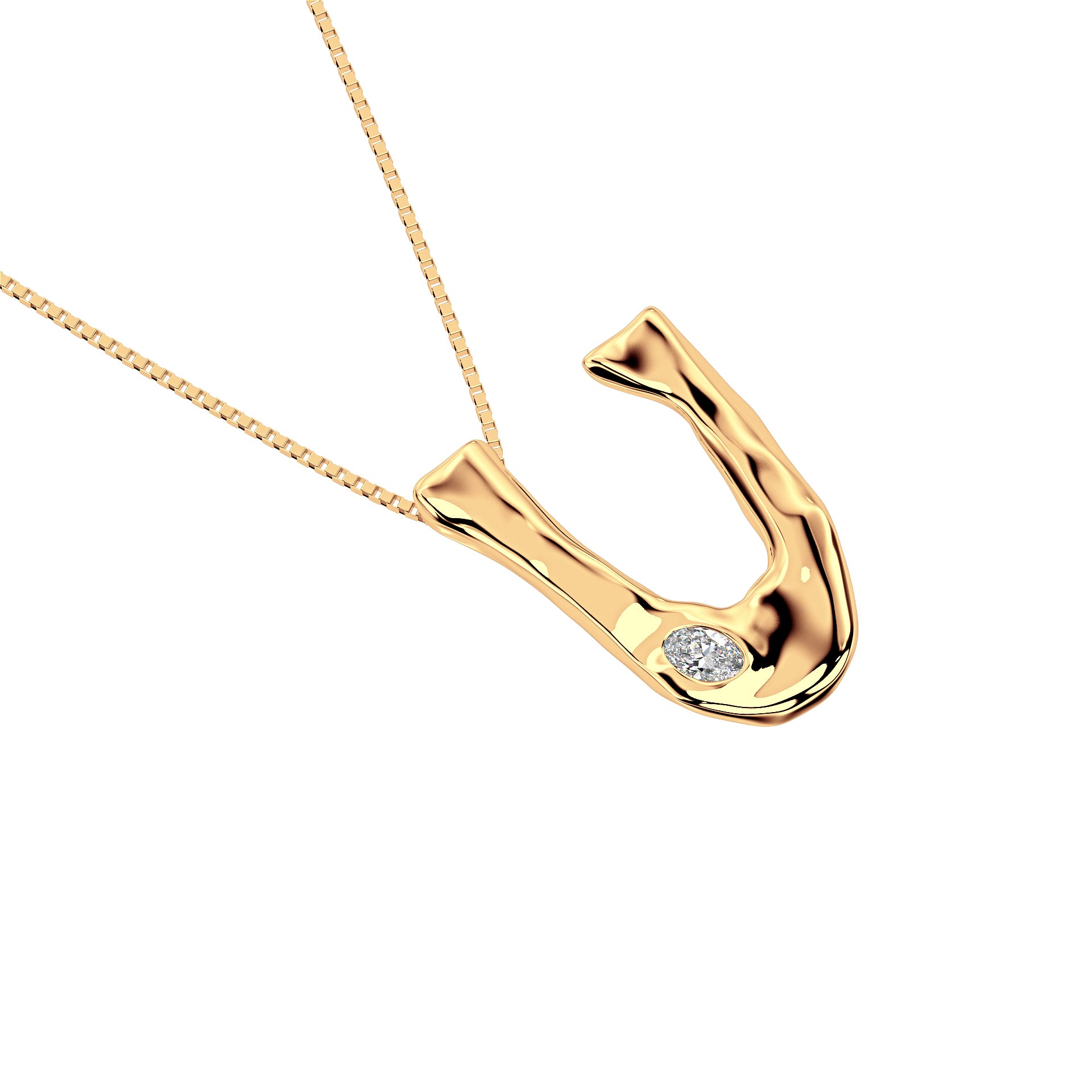 14k Gold with Lab Diamond Letter U Necklace by Amy Delson