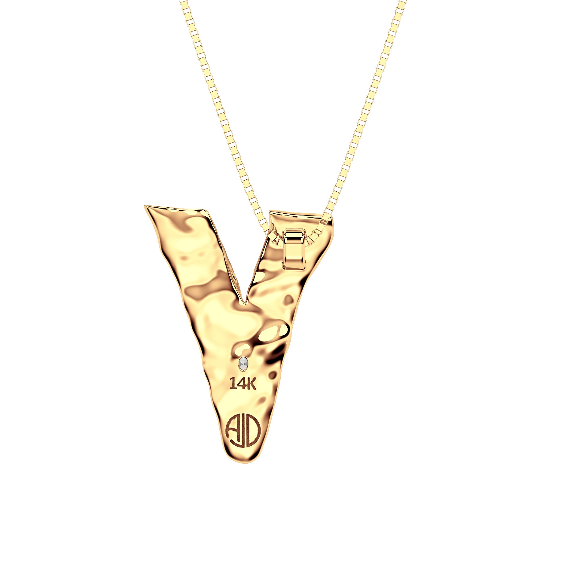 back view of 14k Gold with Lab Diamond Letter V Necklace by Amy Delson