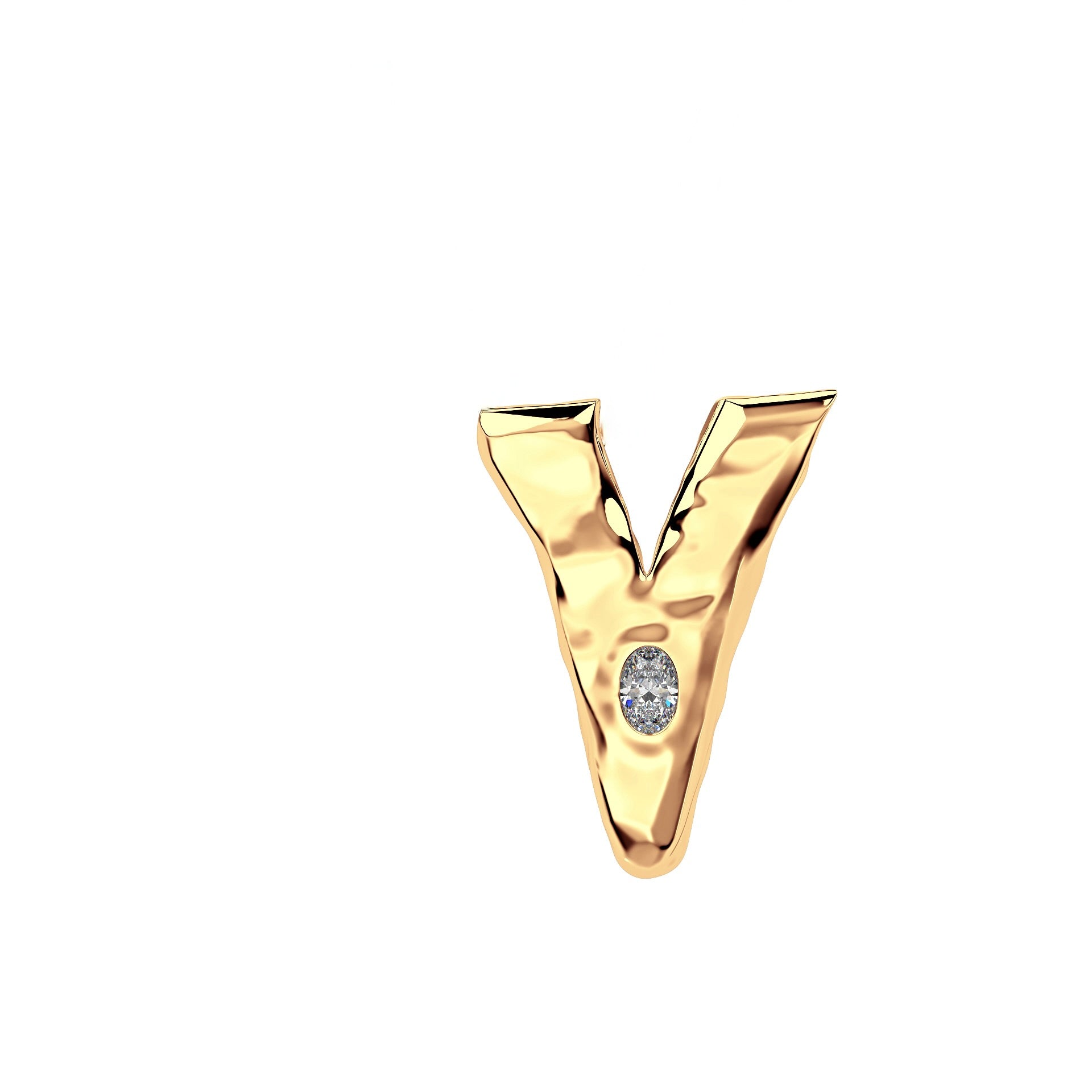 Letter V in 14k gold with lab diamond by Amy Delson