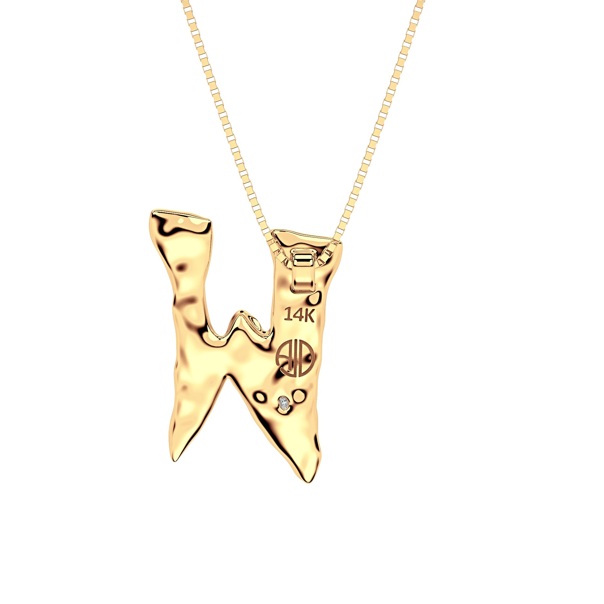 back view of 14k Gold with Lab Diamond Letter W Necklace by Amy Delson