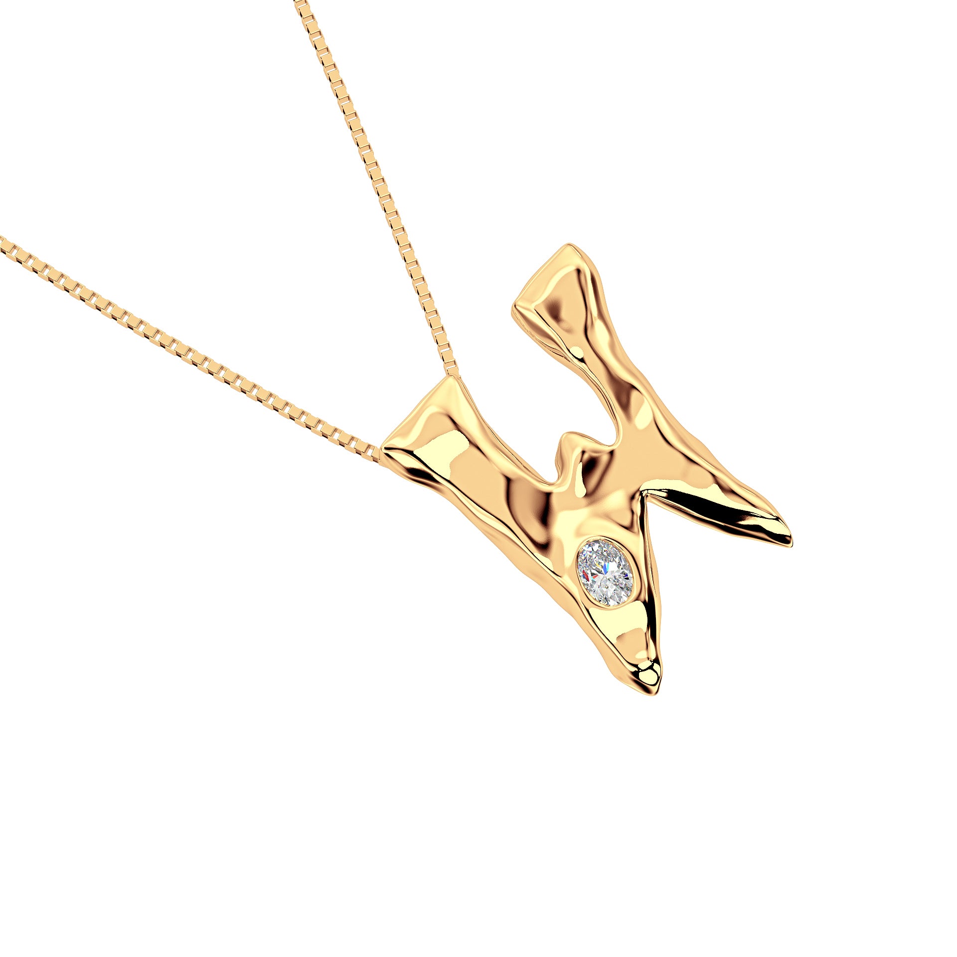 Letter W Necklace in 14K Gold with Oval Lab Diamond
