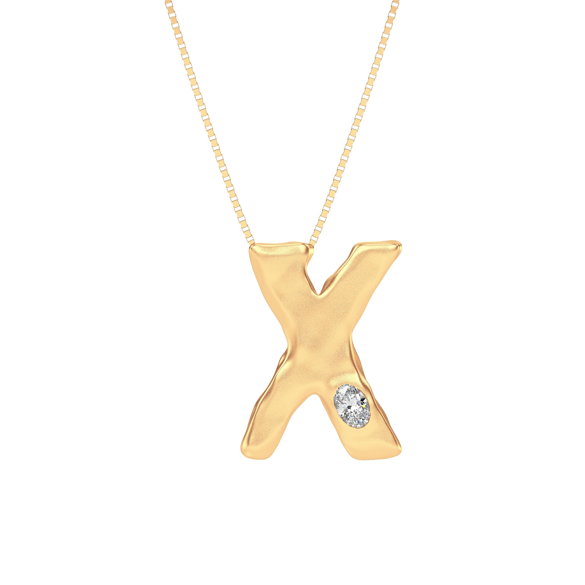Letter X Necklace in 14K Gold with Oval Lab Diamond