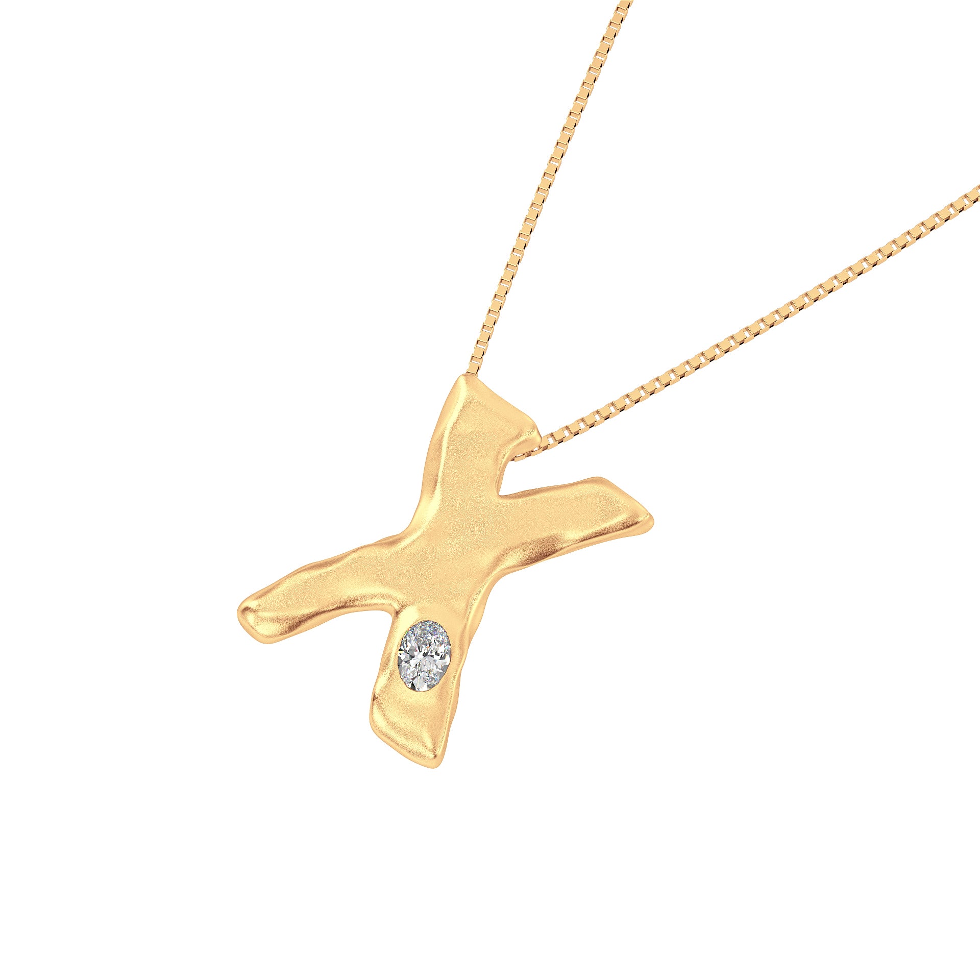 Letter X Necklace in 14K Gold with Oval Lab Diamond