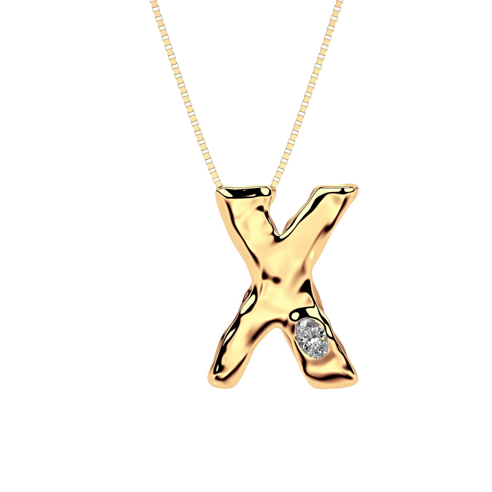 Letter X Necklace in 14K Yellow Gold with Oval Lab Diamond