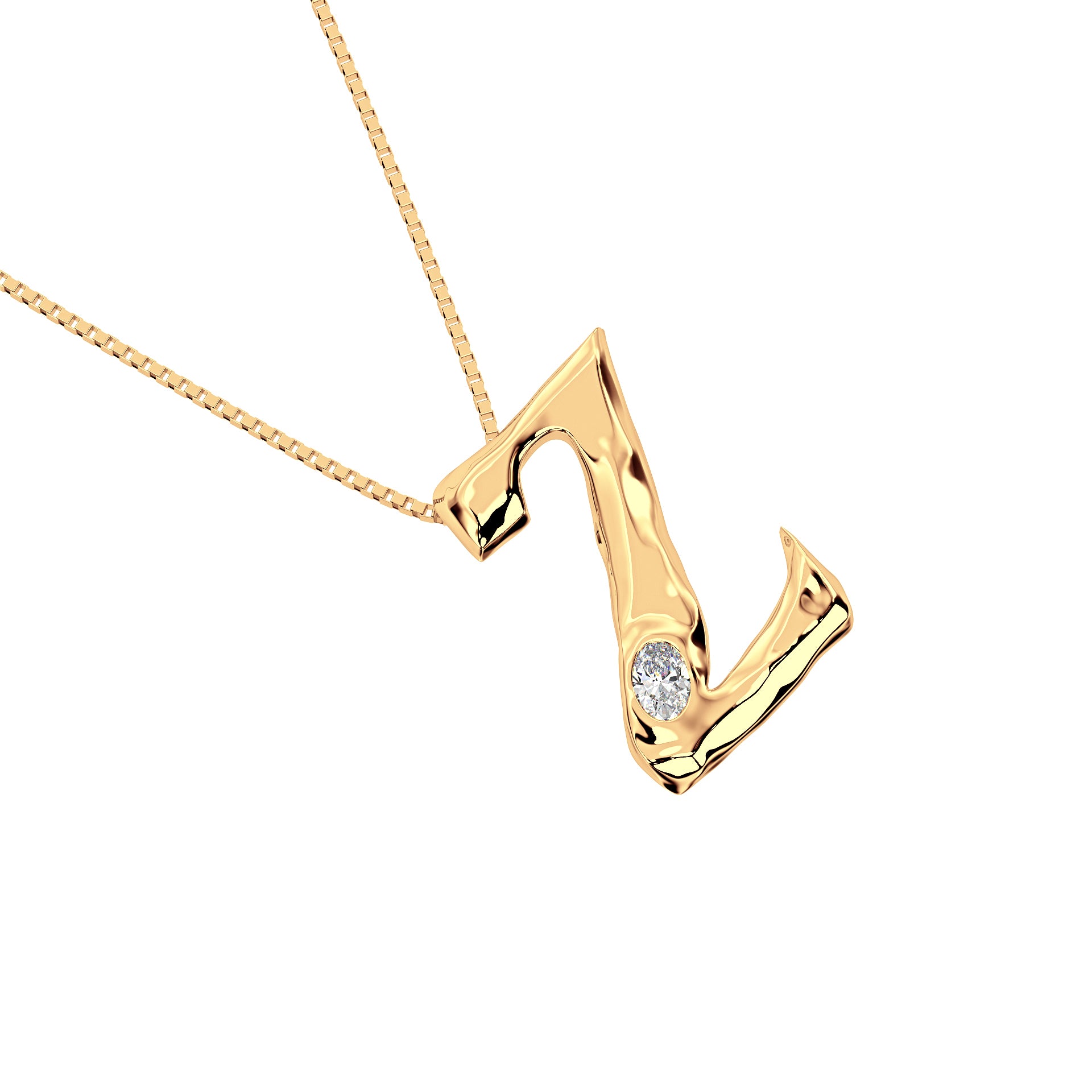 Letter Z Necklace in 14K Gold with Oval Lab Diamond