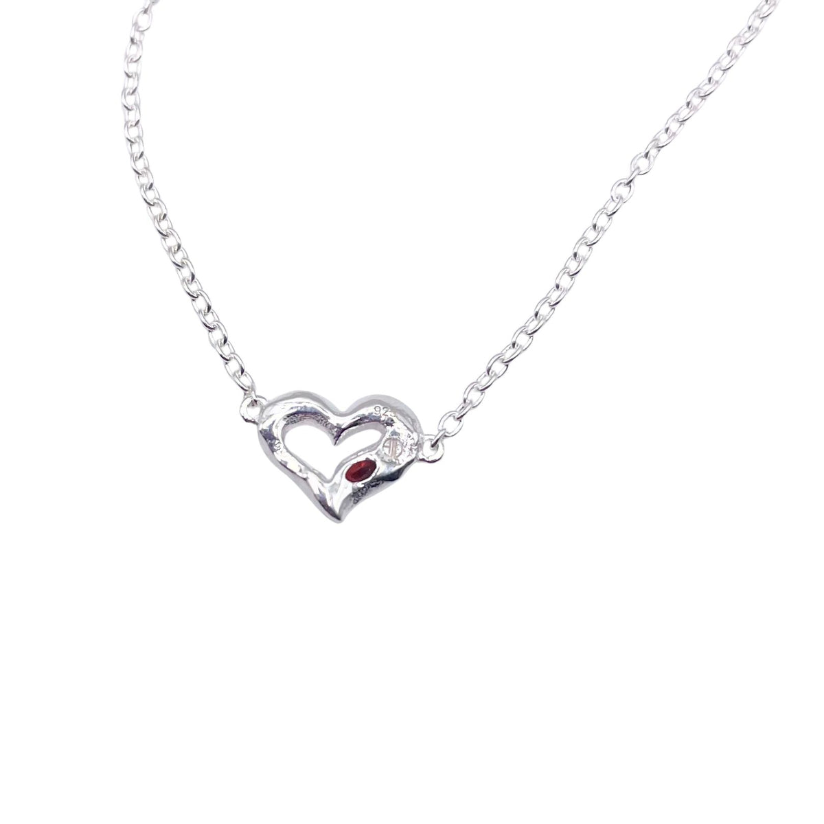 Back of Silver Garnet Heart Bracelet by Amy Delson