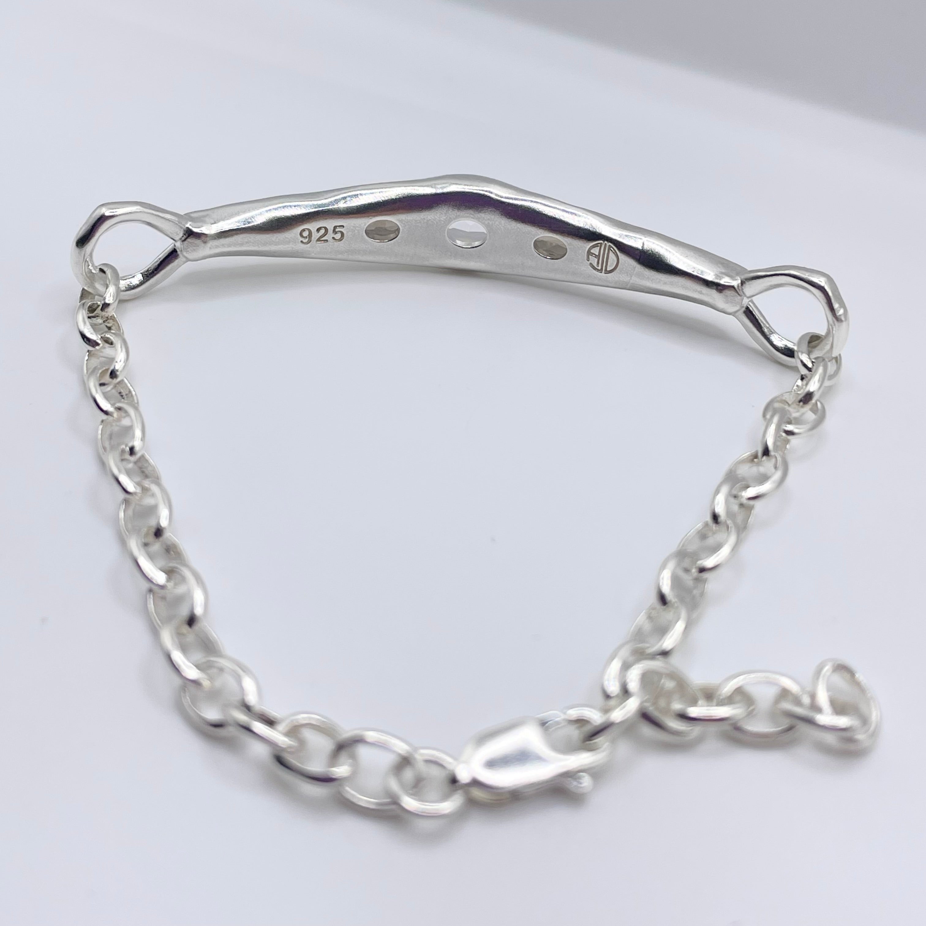 Back view of sterling silver bracelet by Amy Delson