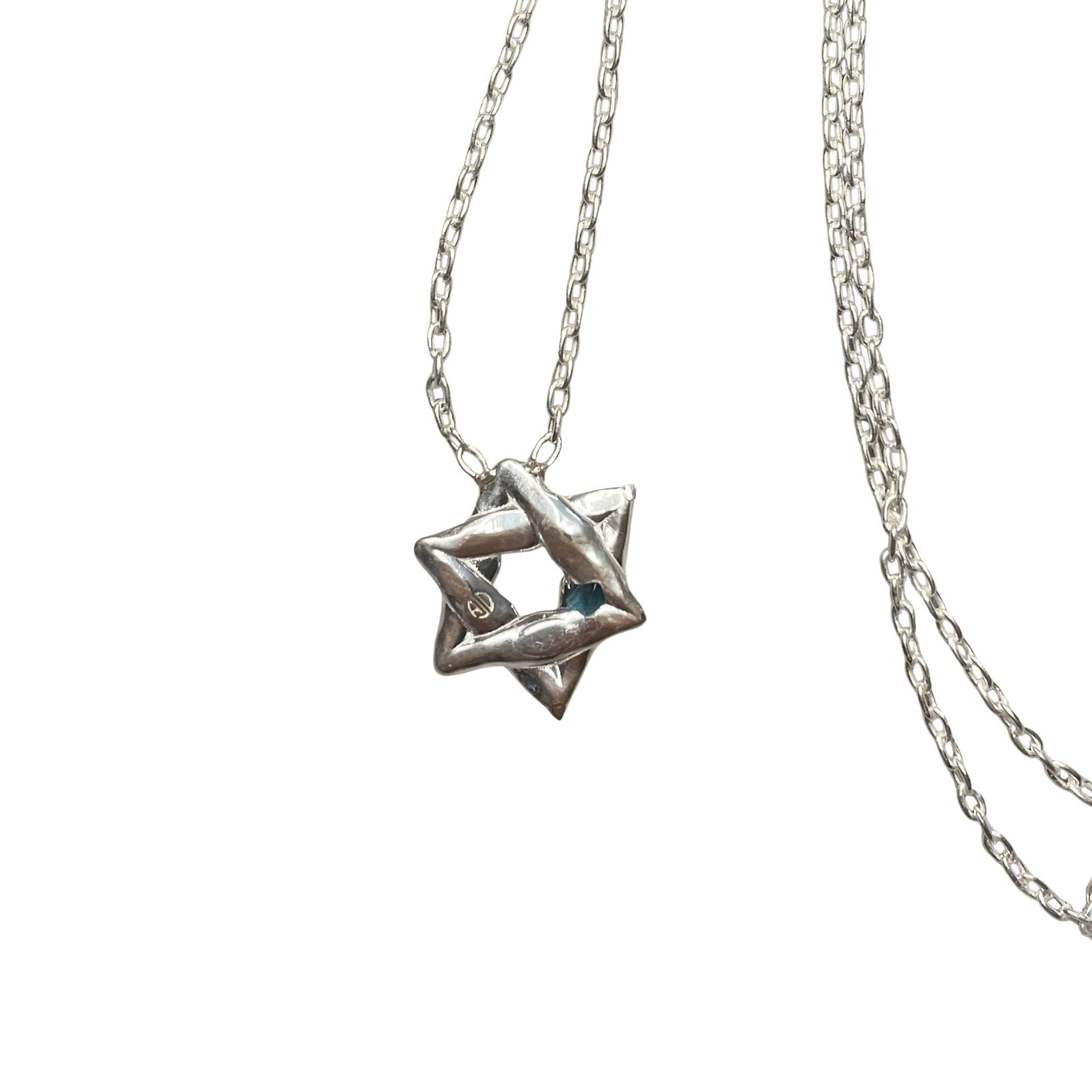 Backside of Sterling Silver Star of David Necklace by Amy Delson showing the ADJ logo