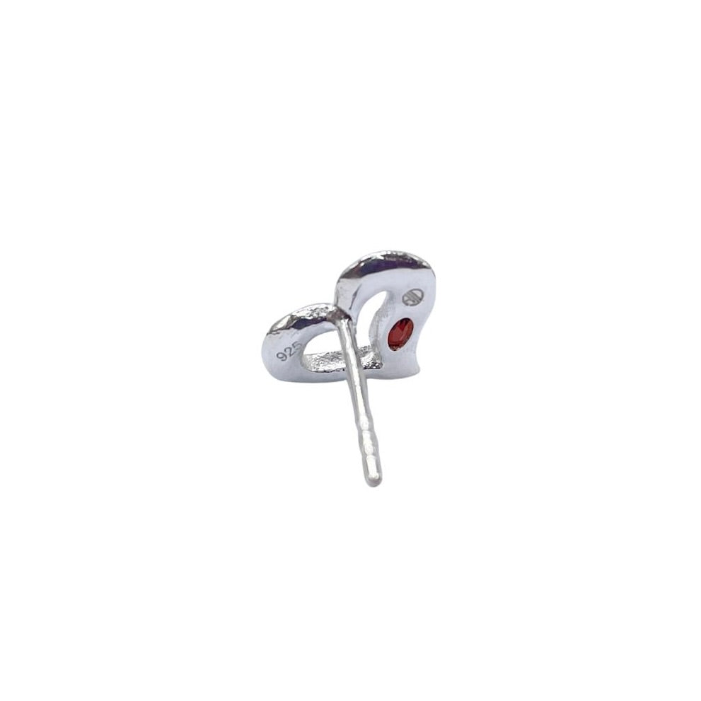 Backside of sterling silver garnet heart earring by Amy Delson