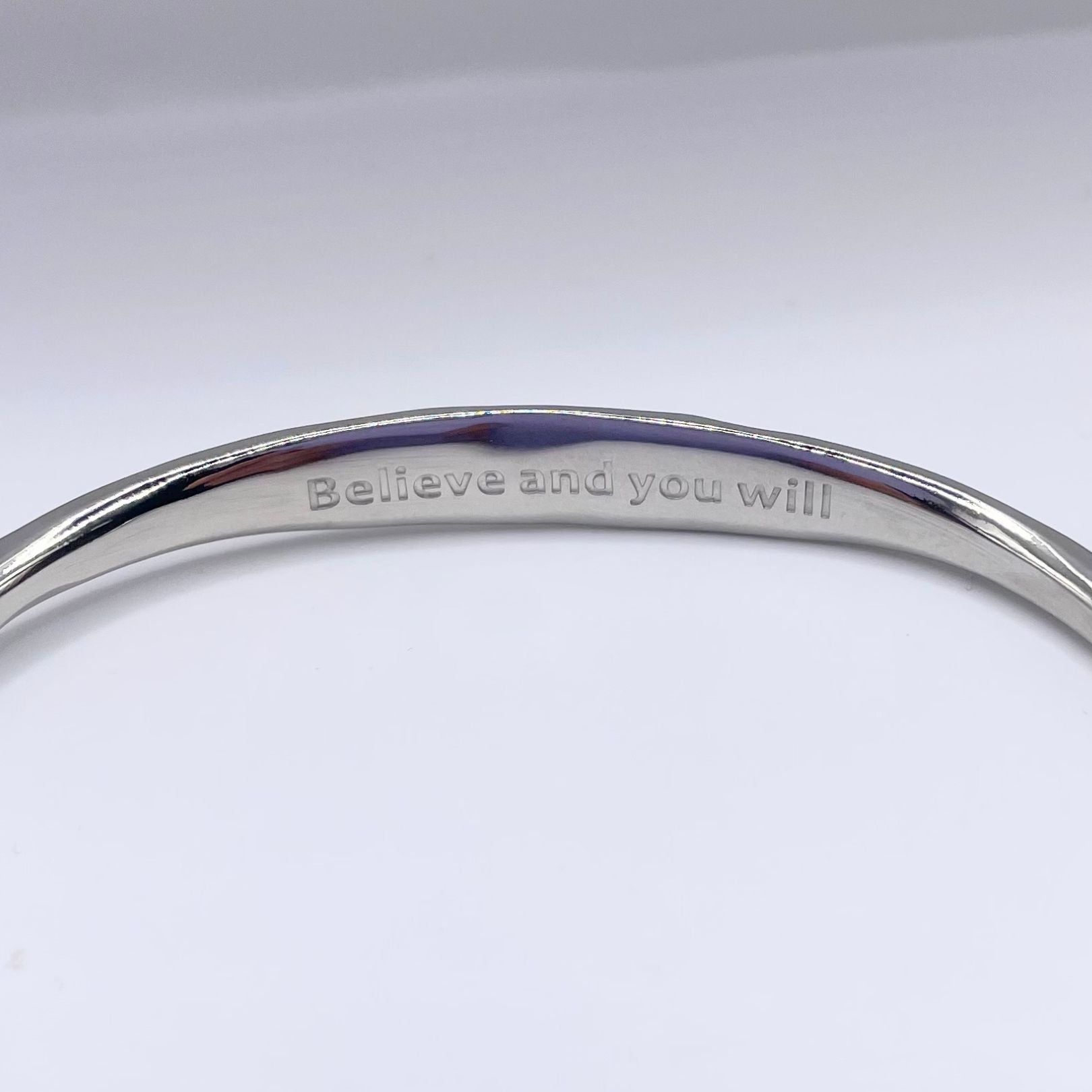 Believe and you will inner silver cuff text by Amy Delson