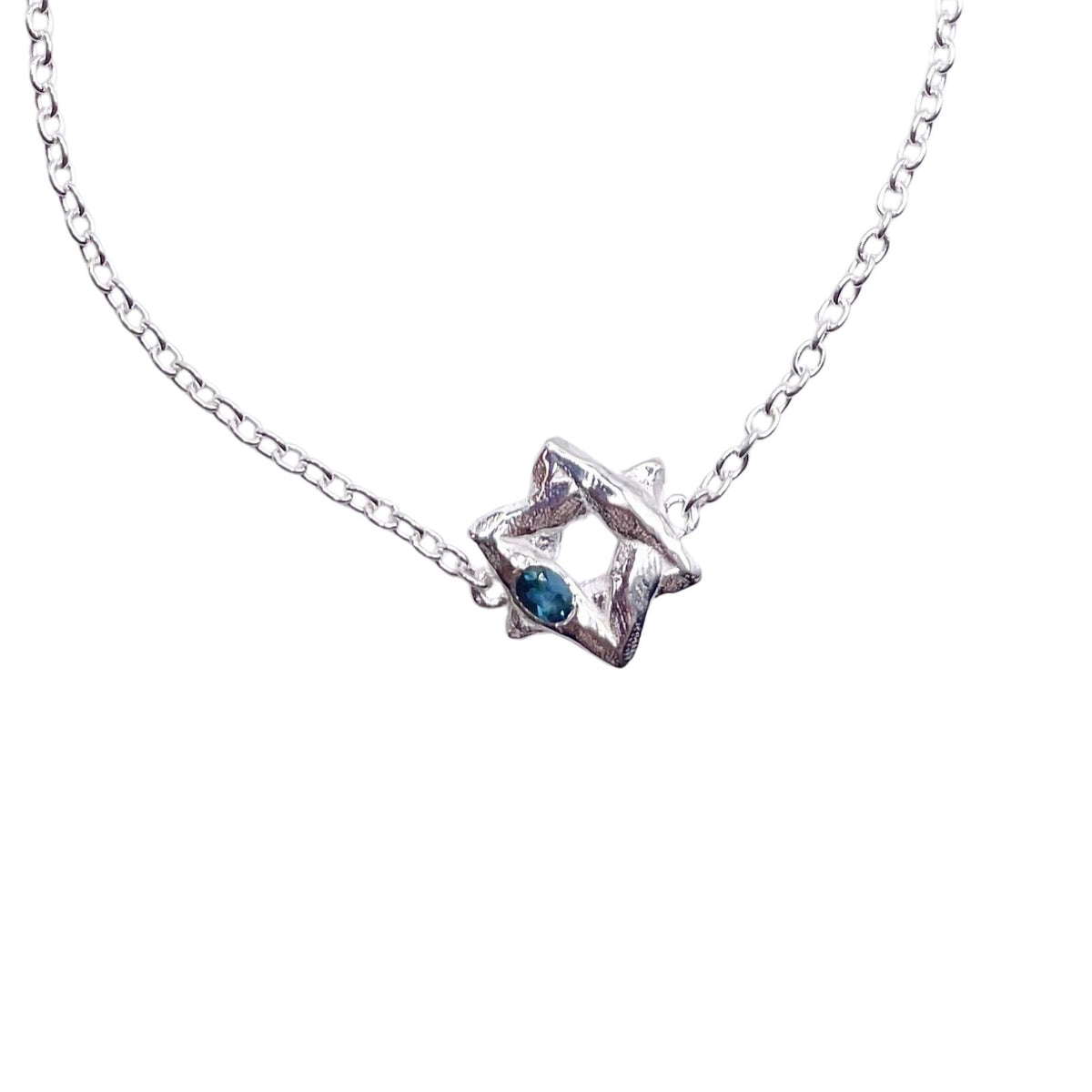 Closeup Silver Blue Topaz Star of David bracelet by Amy Delson