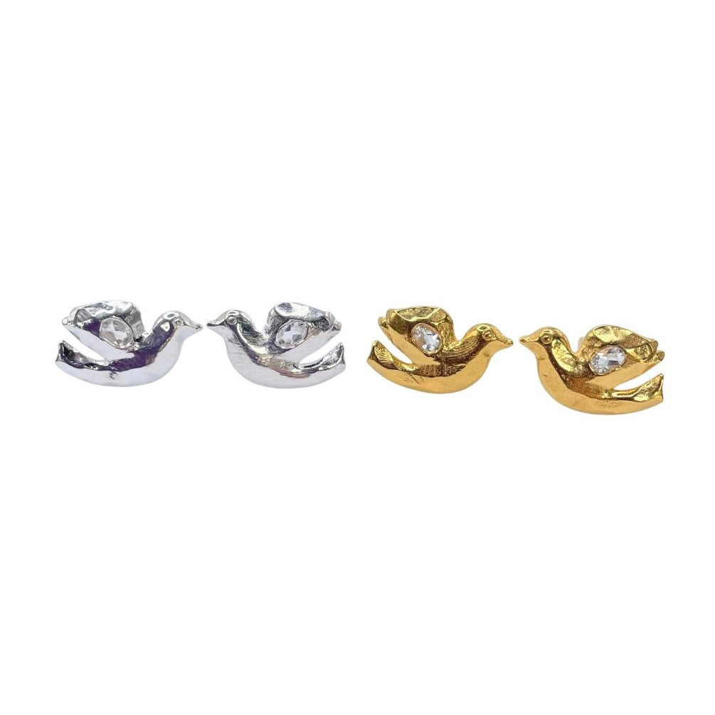 Gold and Silver White Topaz Dove Stud Earrings by Amy Delson