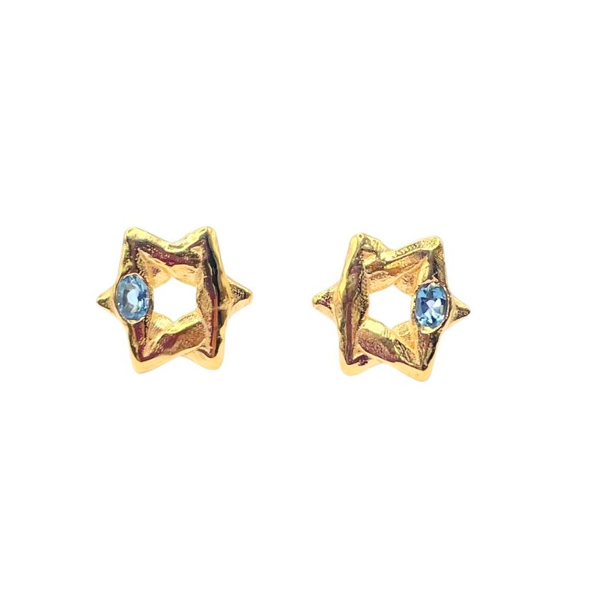 Gold blue topaz Star of David stud earrings by Amy Delson
