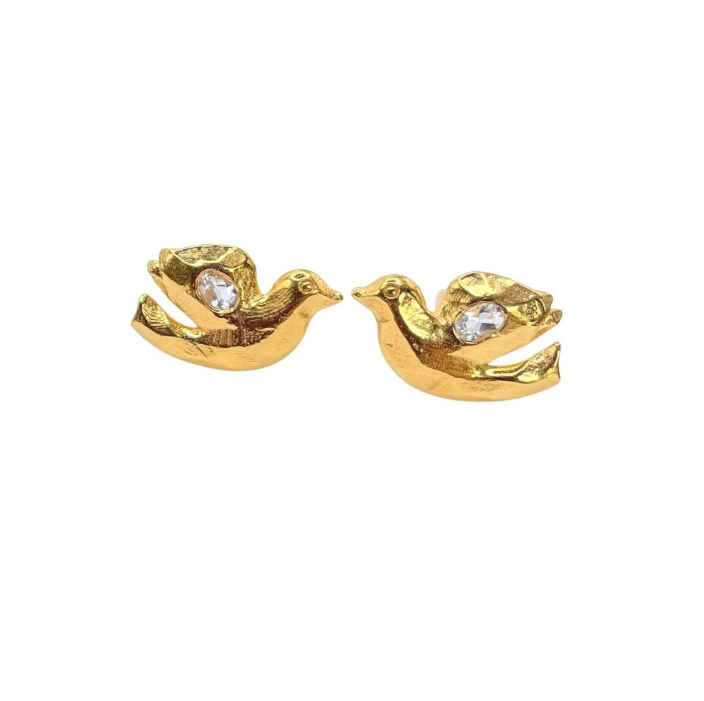 Gold vermeil white topaz dove stud earrings by Amy Delson
