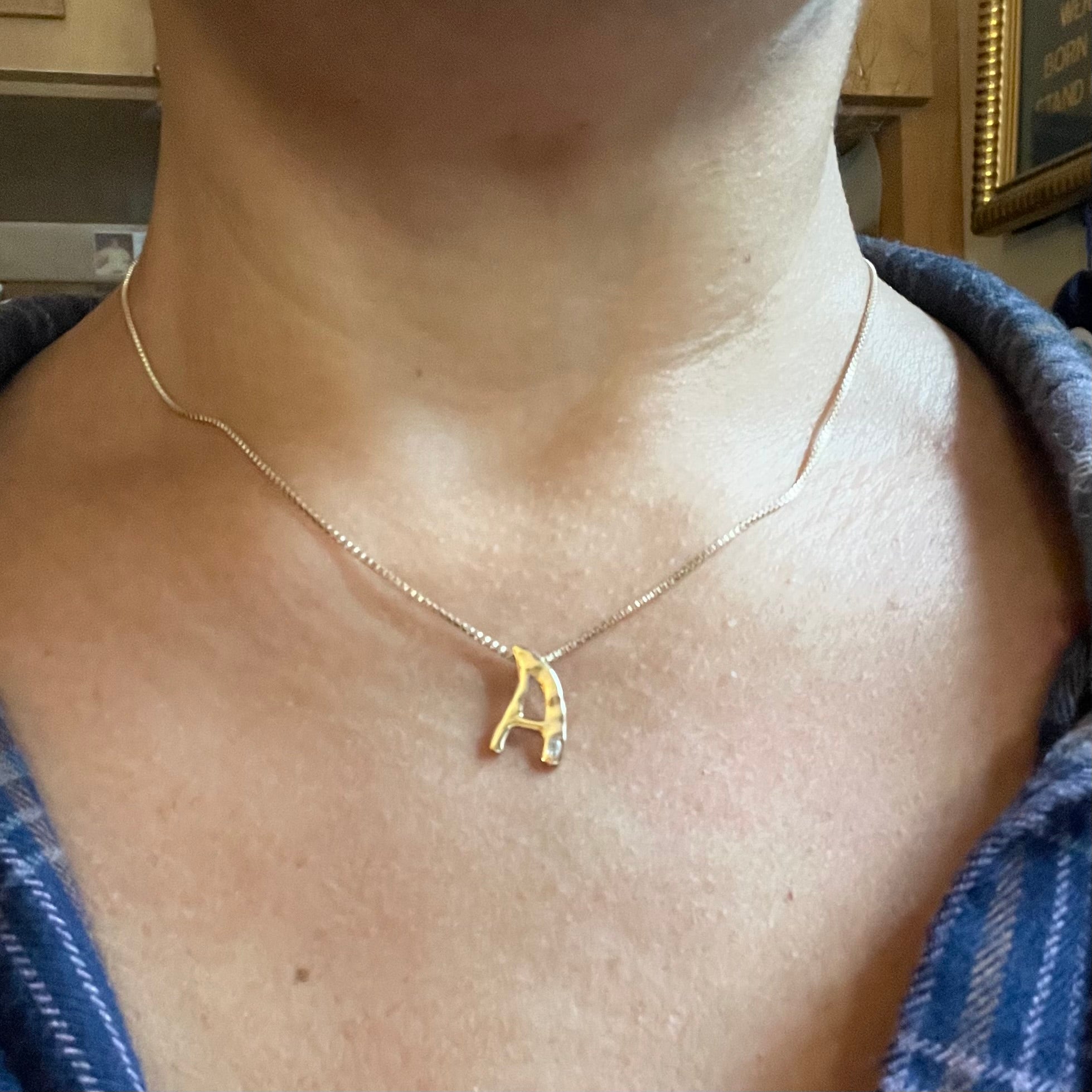 Letter A Necklace in 14K Gold with Oval Lab Diamond