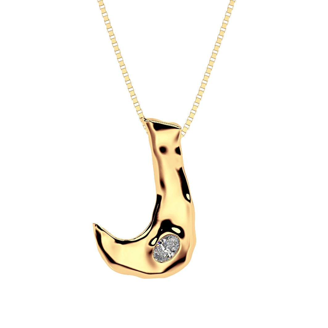 14k gold letter J necklace with lab diamond by Amy Delson