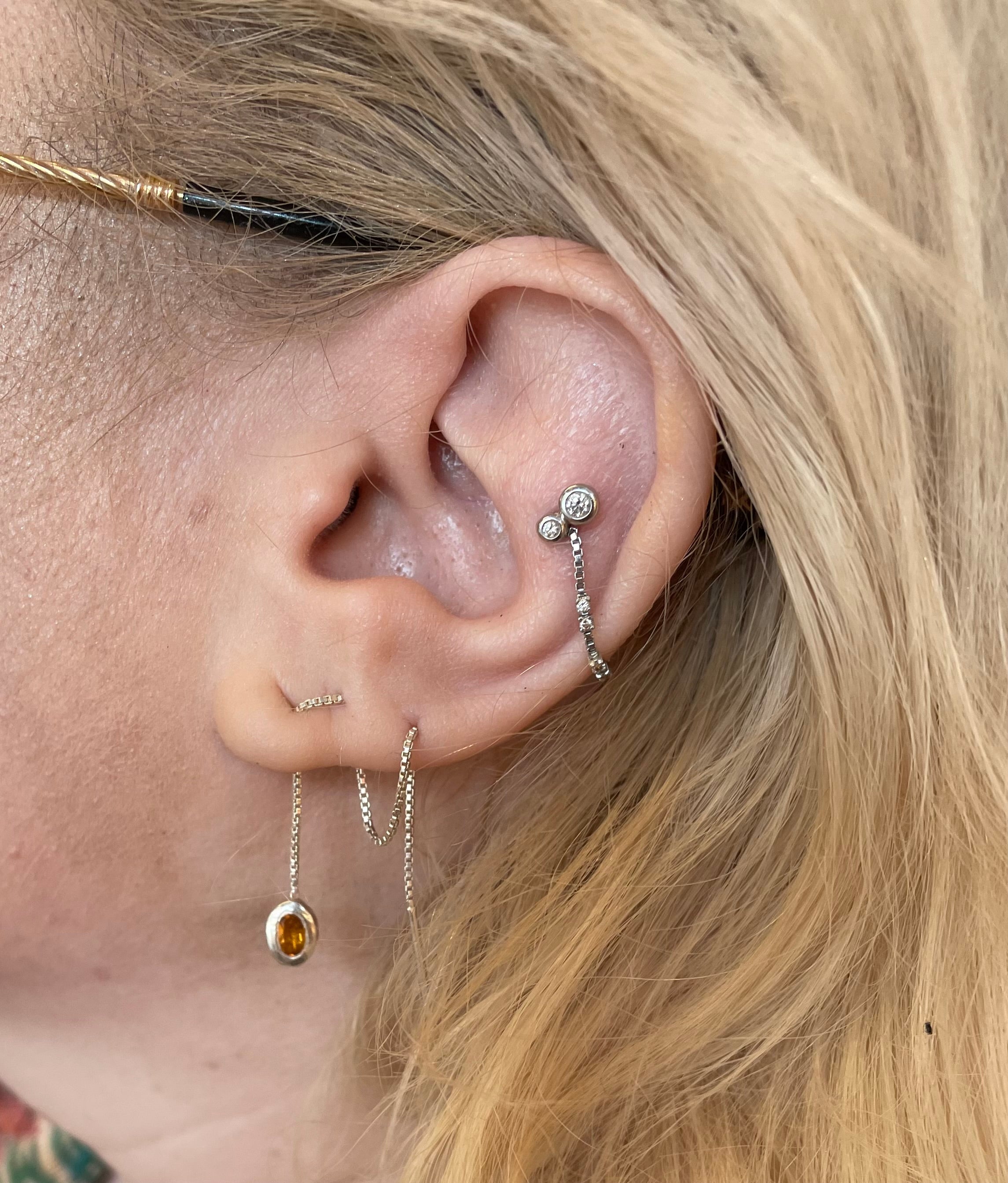 Citrine Silver threader earring shown on ear