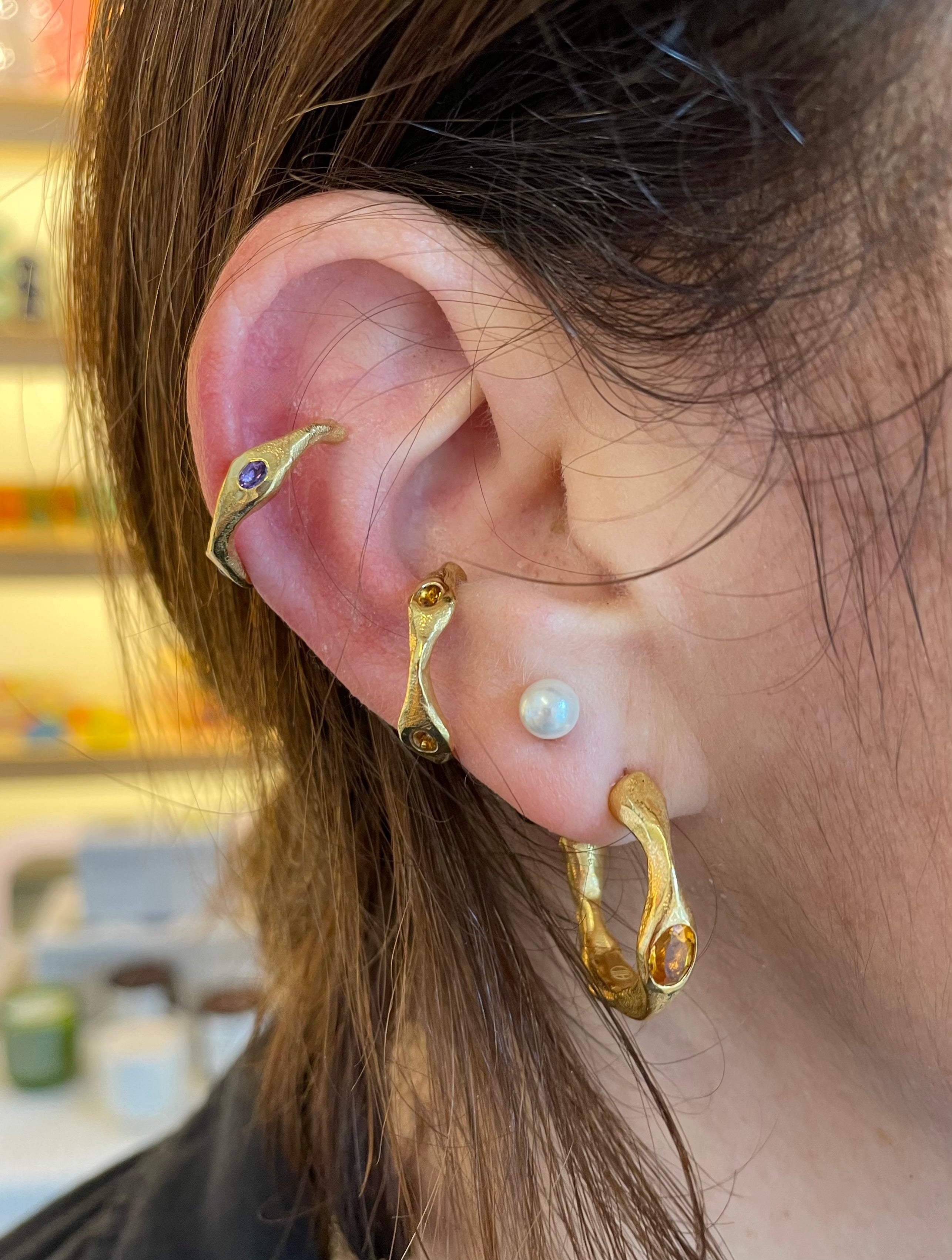 Amy Delson Ear Cuffs and hoop on ear