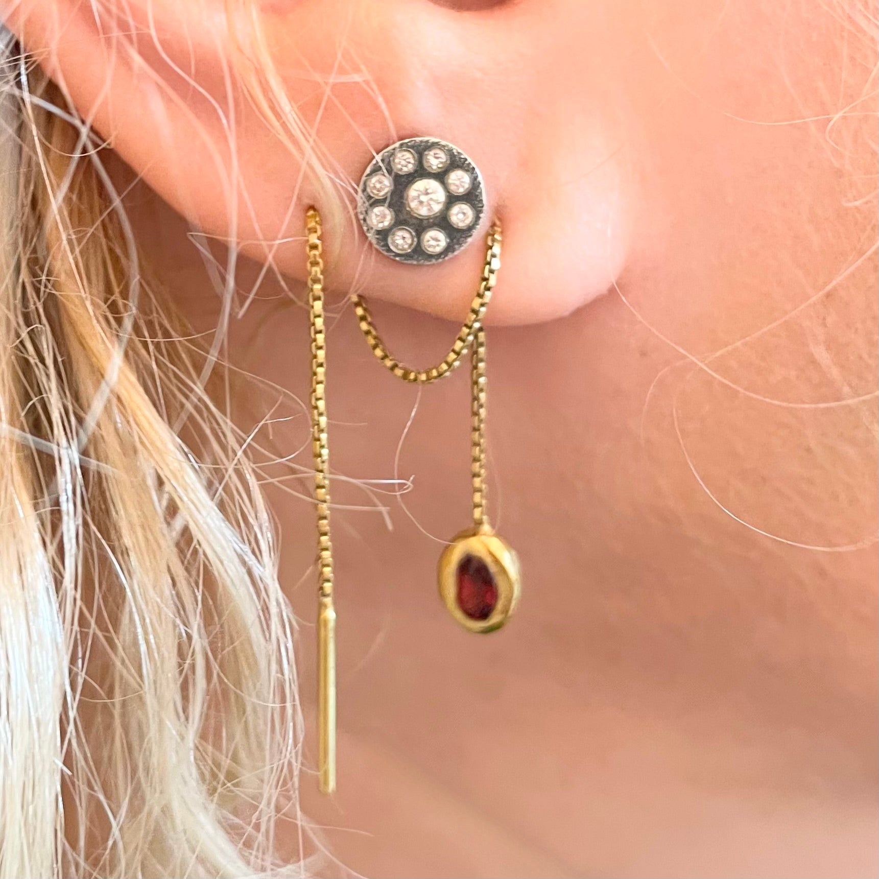 Thelma - London Blue Topaz Threader Earrings in Gold