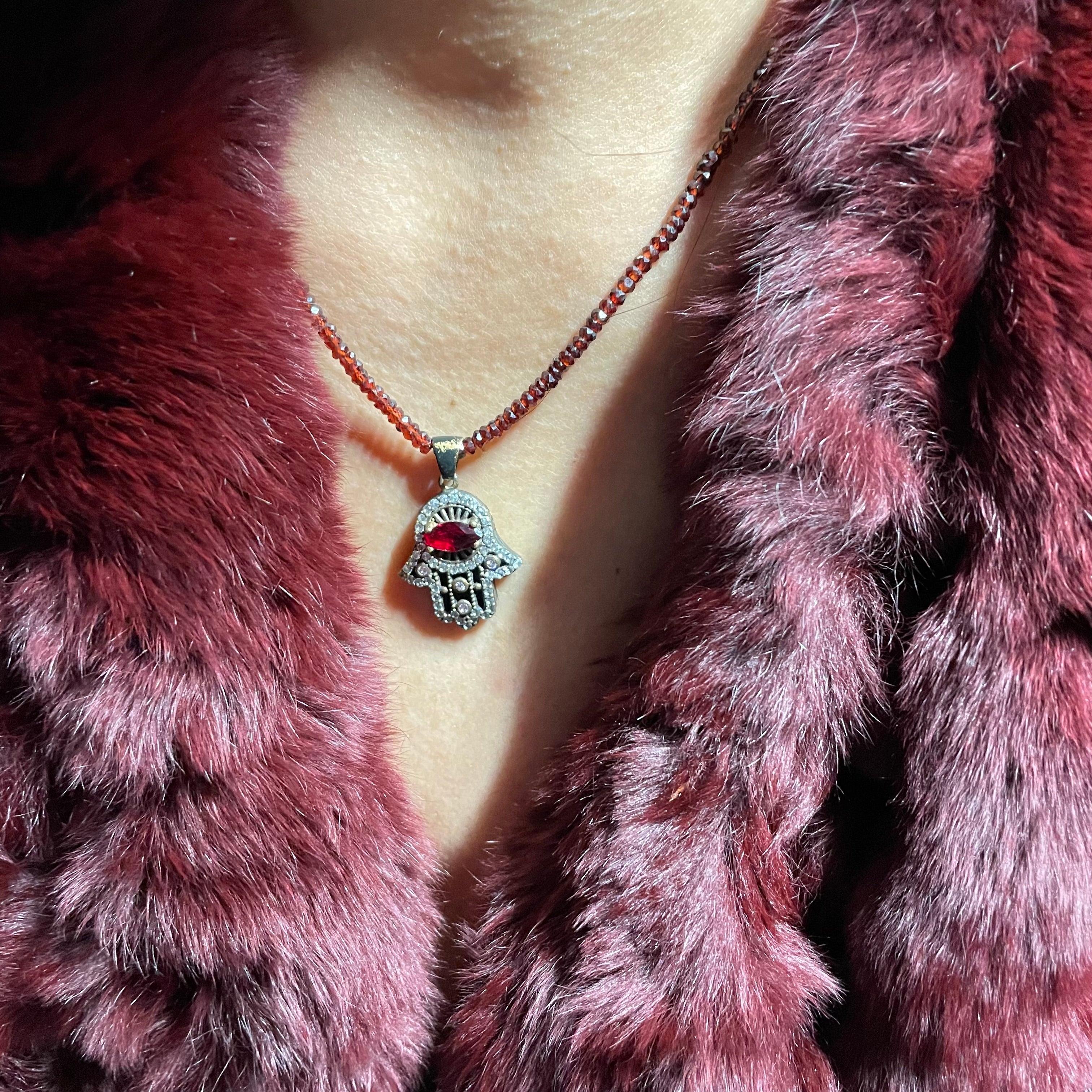 Genevive - Red Garnet Hamsa Necklace