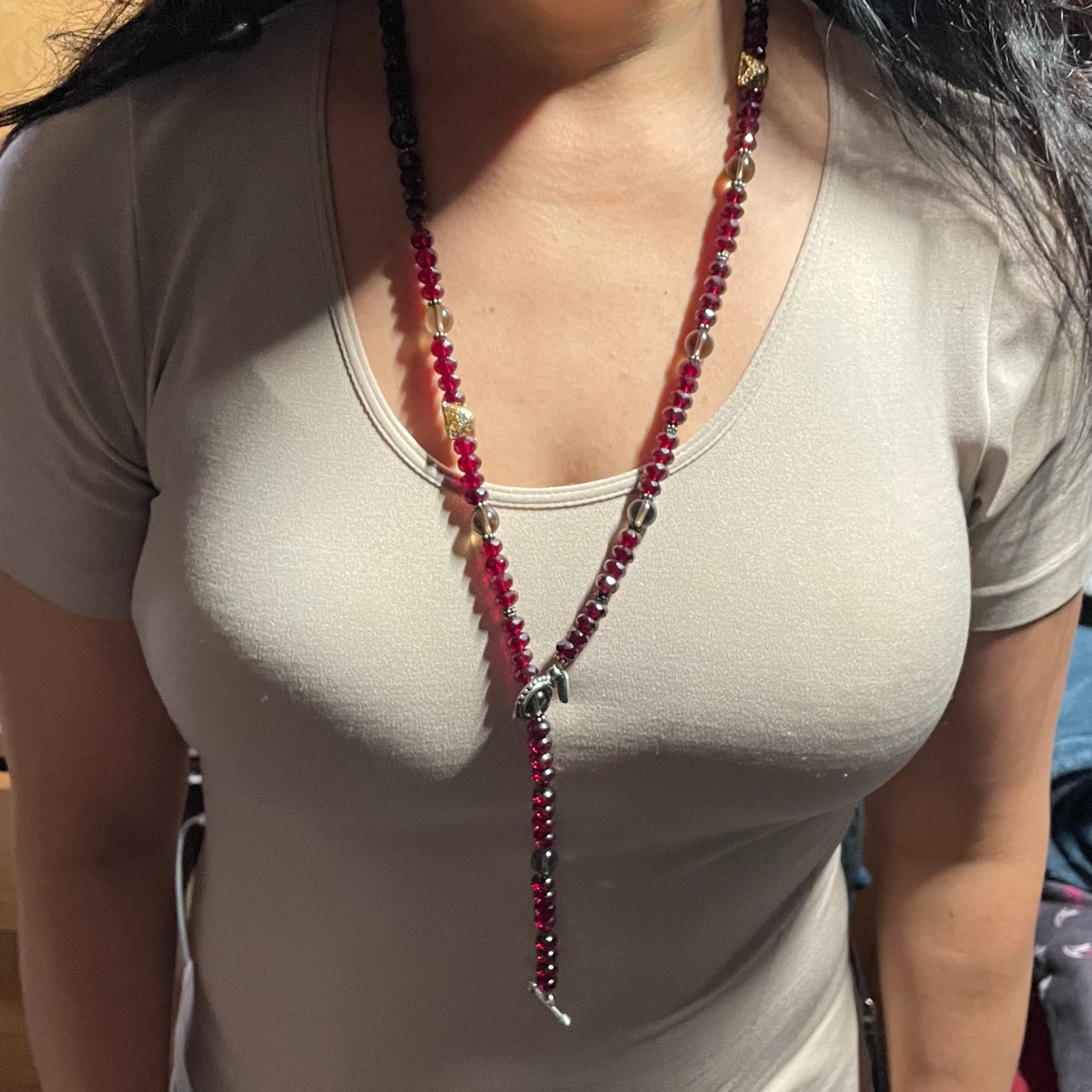 Rebecca - Red Beaded Long Necklace with Cloisonné