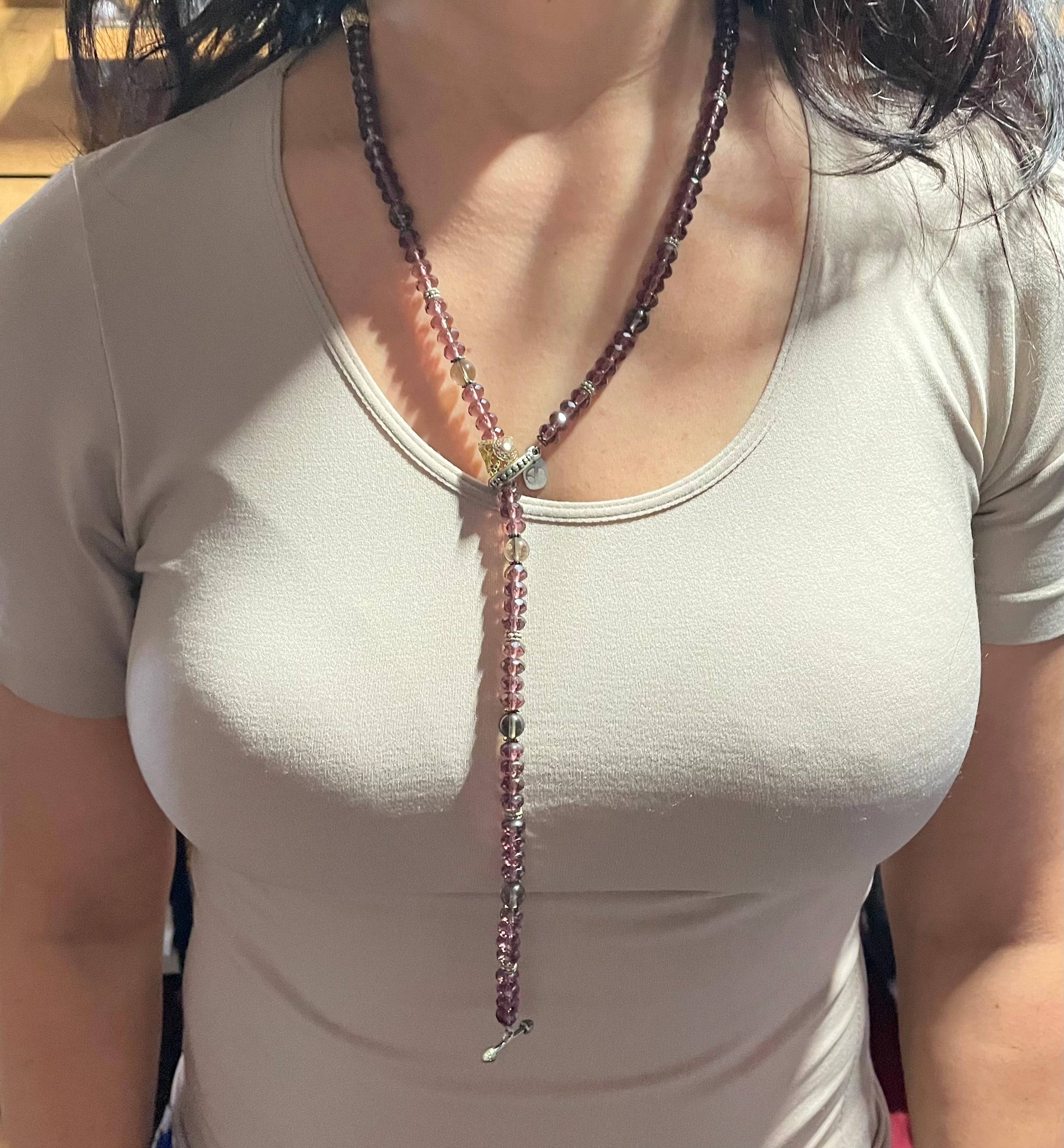 Purple necklace shown as Y