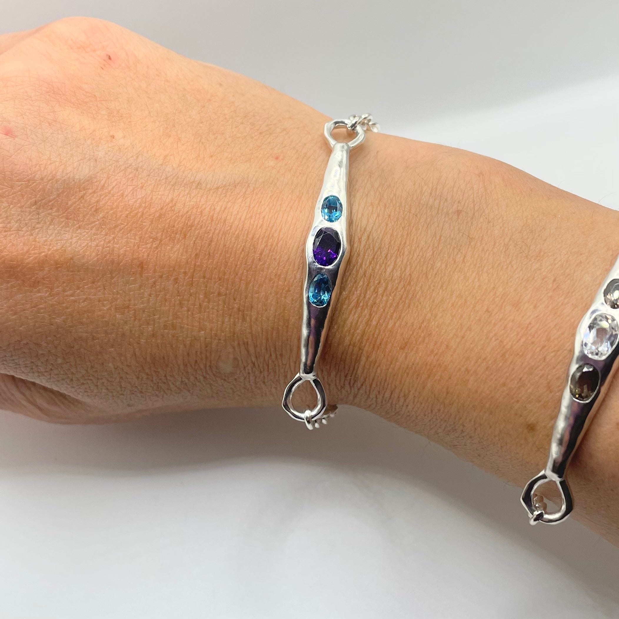 Blair - Adjustable Purple Amethyst, Swiss Blue Topaz Sterling Silver Bracelet