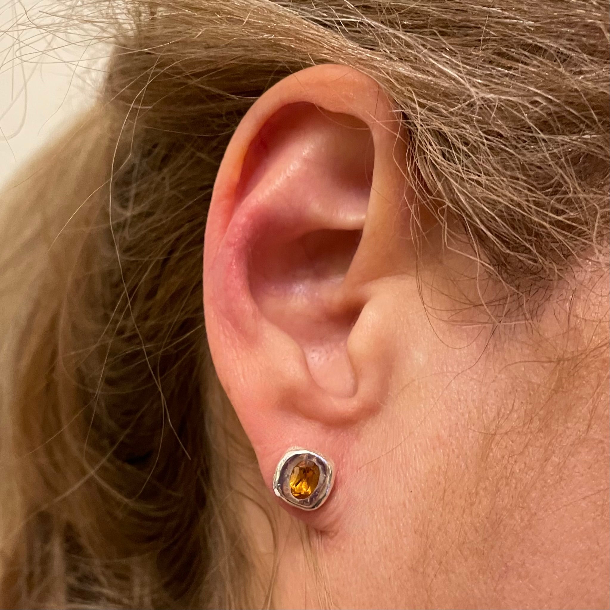 Orange Citrine Silver Stud Earring by Amy delson