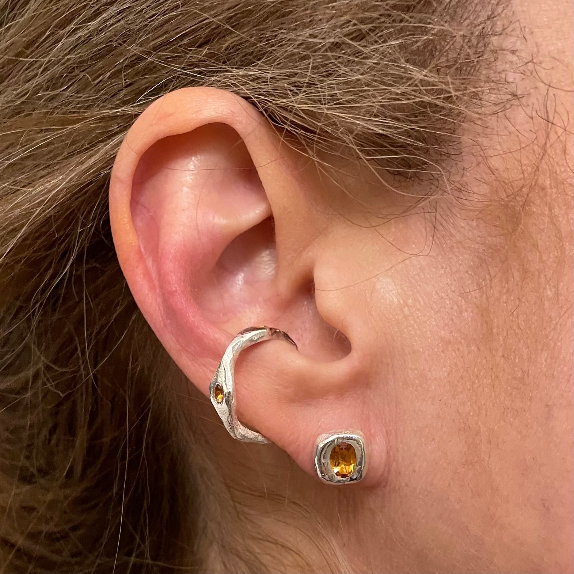 Orange Citrine Silver Earring Stack