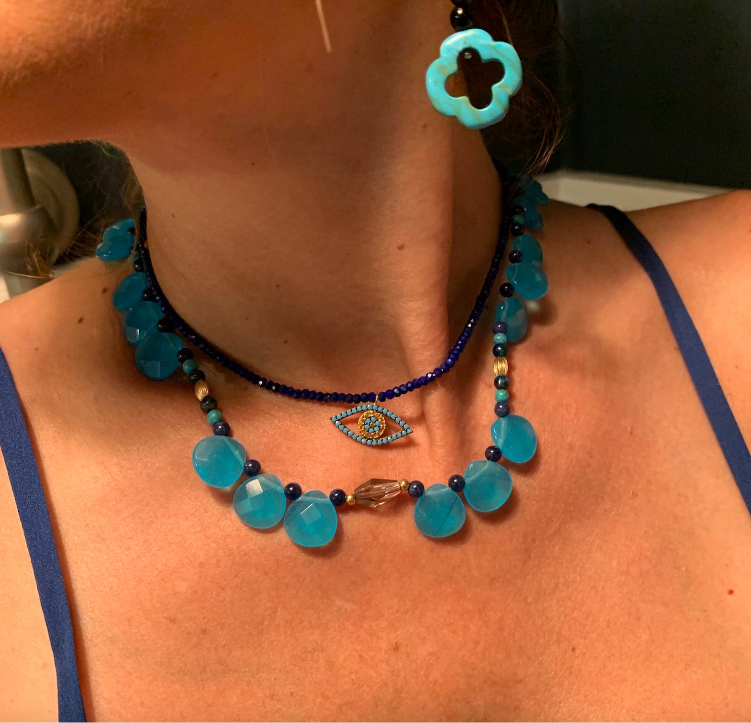 Cleo - Blue Lapis, Turquoise and Glass Necklace