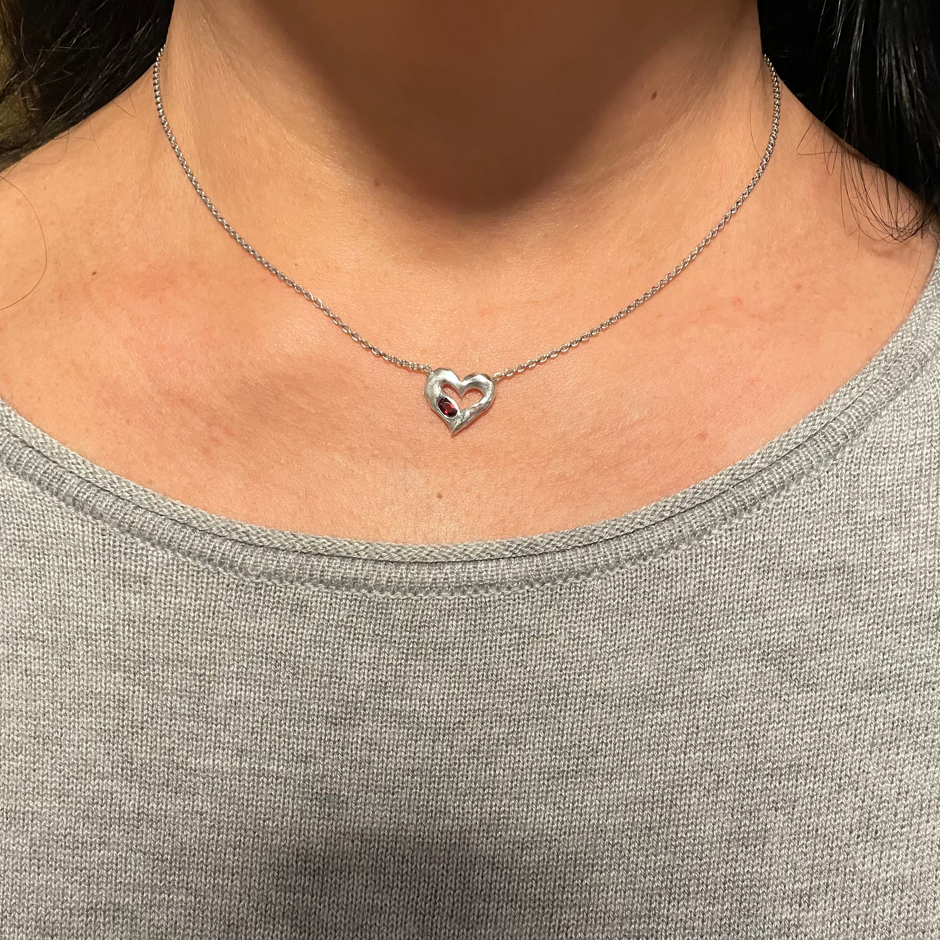 Model wearing Sterling Silver Heart Necklace by Amy Delson