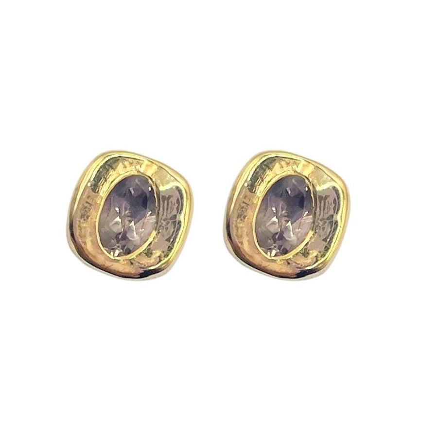 Smoky quartz gold vermeil studs by Amy Delson
