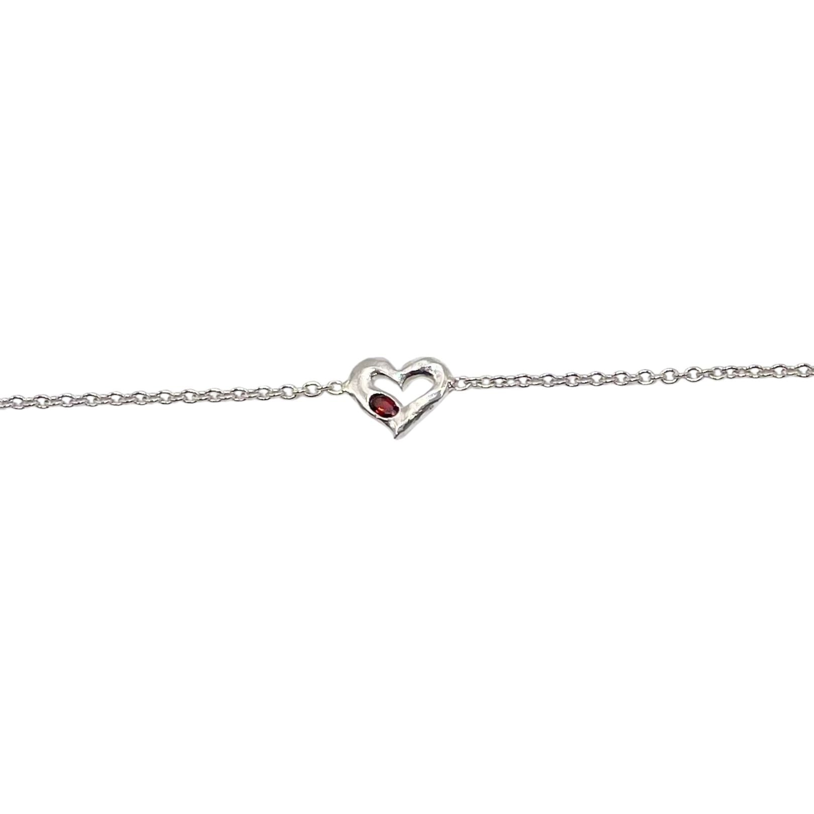 Sterling Silver Heart with Red oval Garnet bracelet by Amy Delson