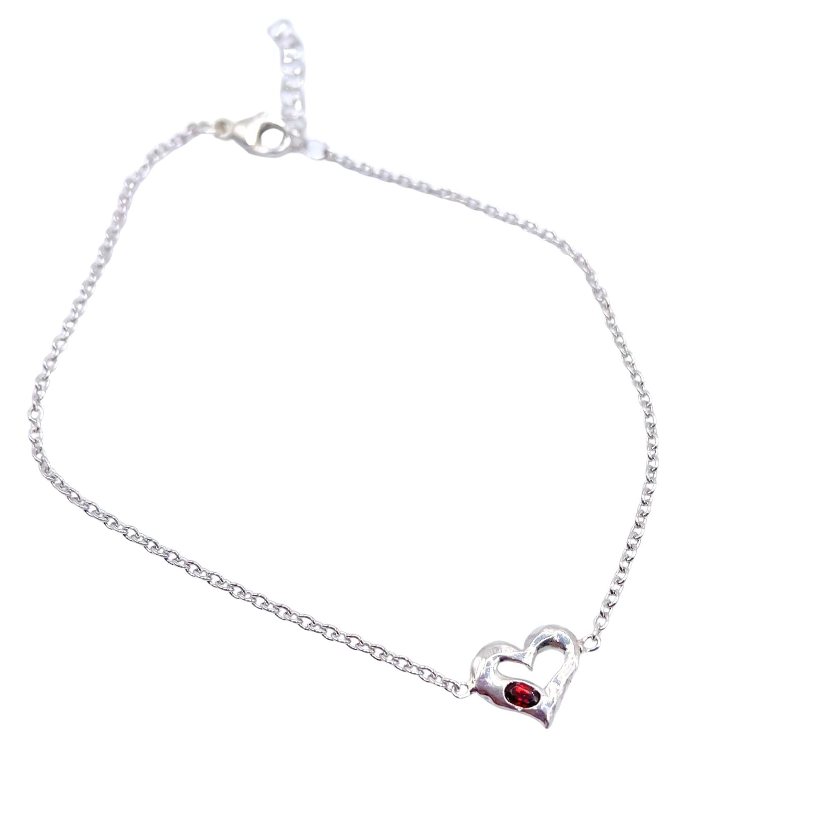 Sterling Silver Heart with red garnet bracelet by Amy Delson